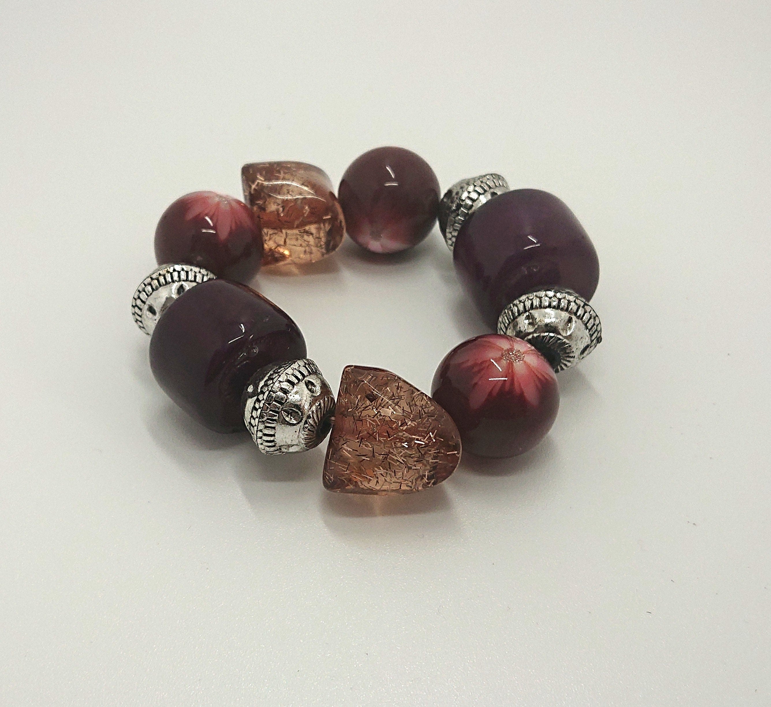 Vintage Lucite Bangle/Bracelet Chunk Beaded Bangle Purple, Red Peach Glitter Costume Jewellery Jewelry