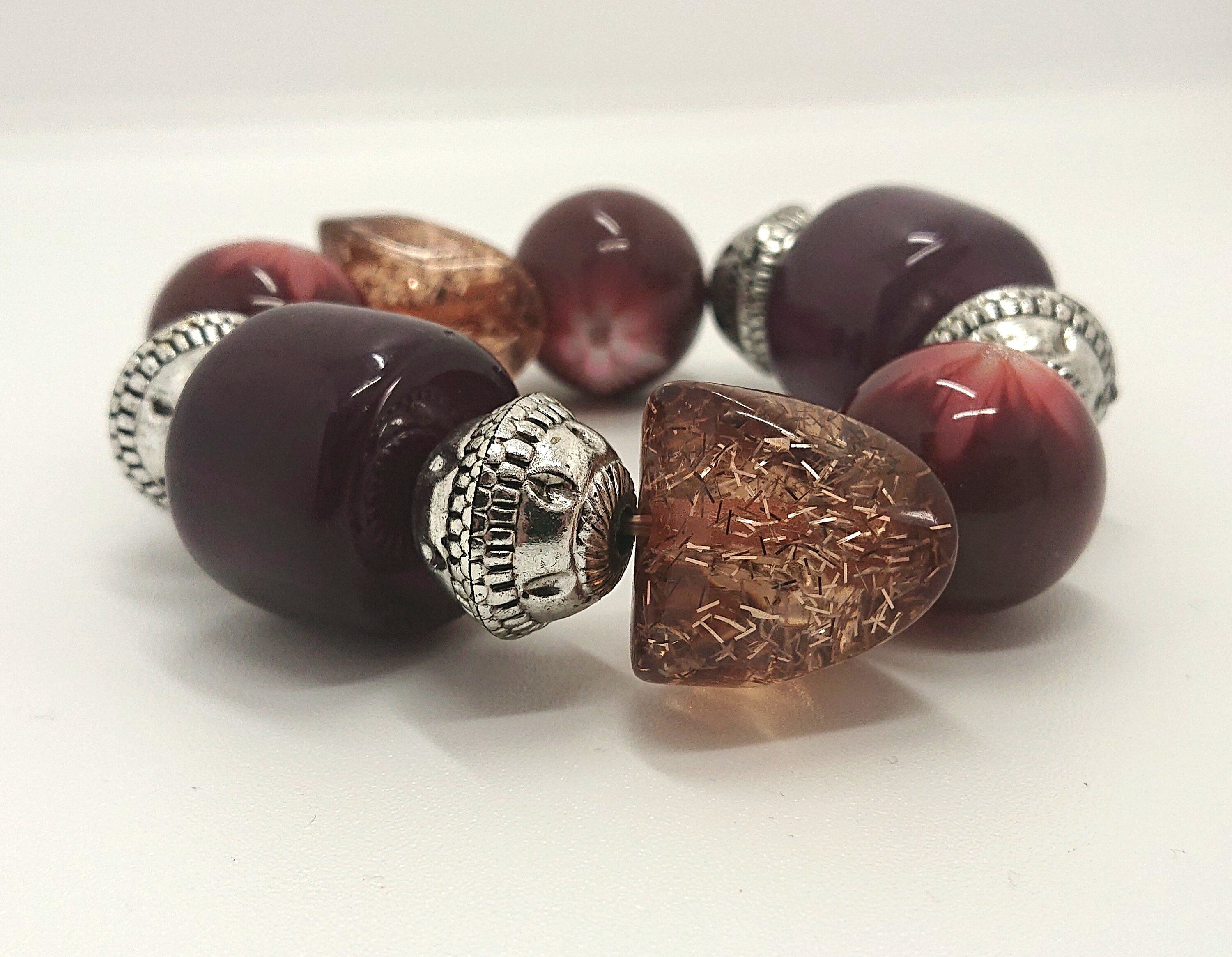 Vintage Lucite Bangle/Bracelet Chunk Beaded Bangle Purple, Red Peach Glitter Costume Jewellery Jewelry