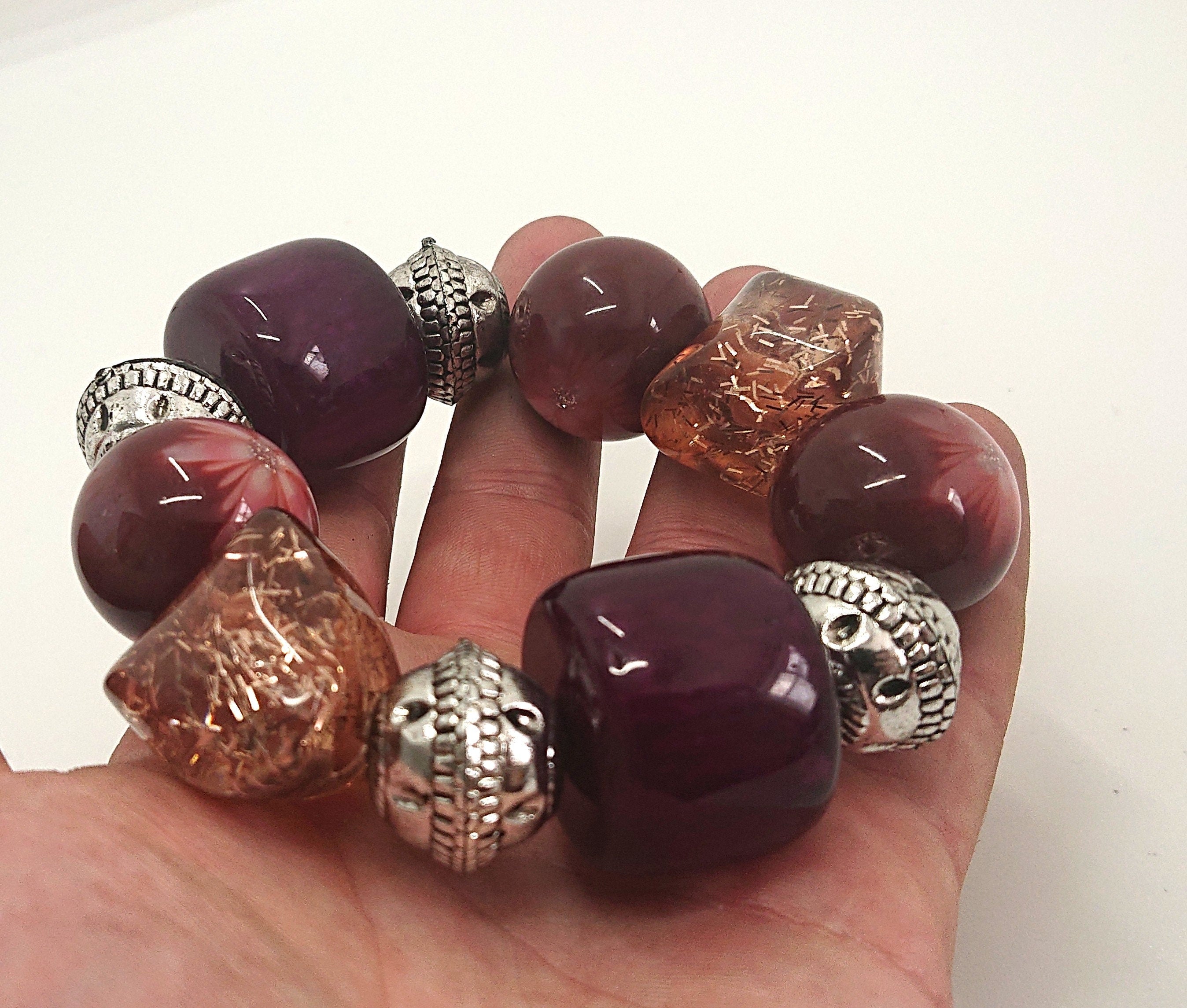Vintage Lucite Bangle/Bracelet Chunk Beaded Bangle Purple, Red Peach Glitter Costume Jewellery Jewelry