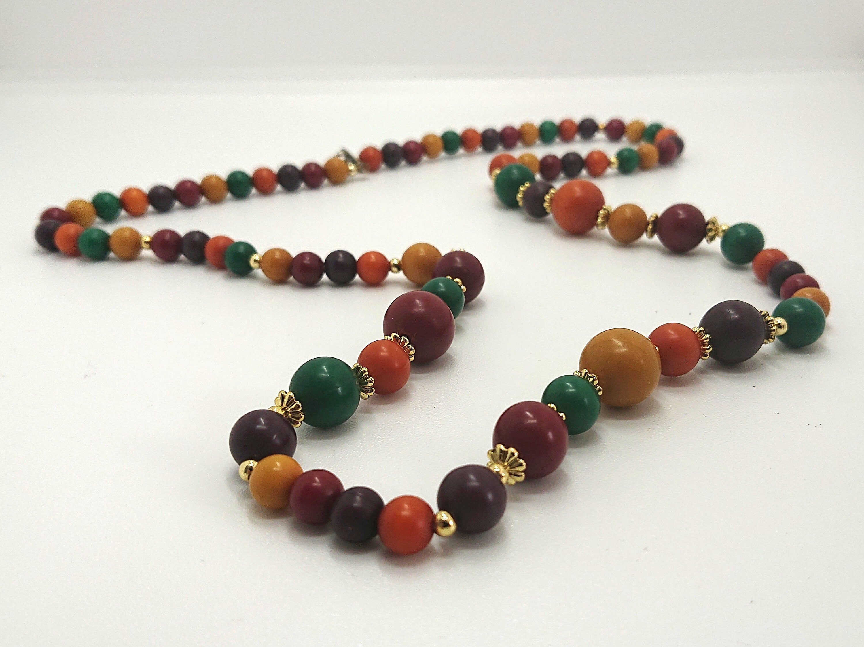 Vintage Lucite Beaded Necklace, Multicolored Costume Jewelry