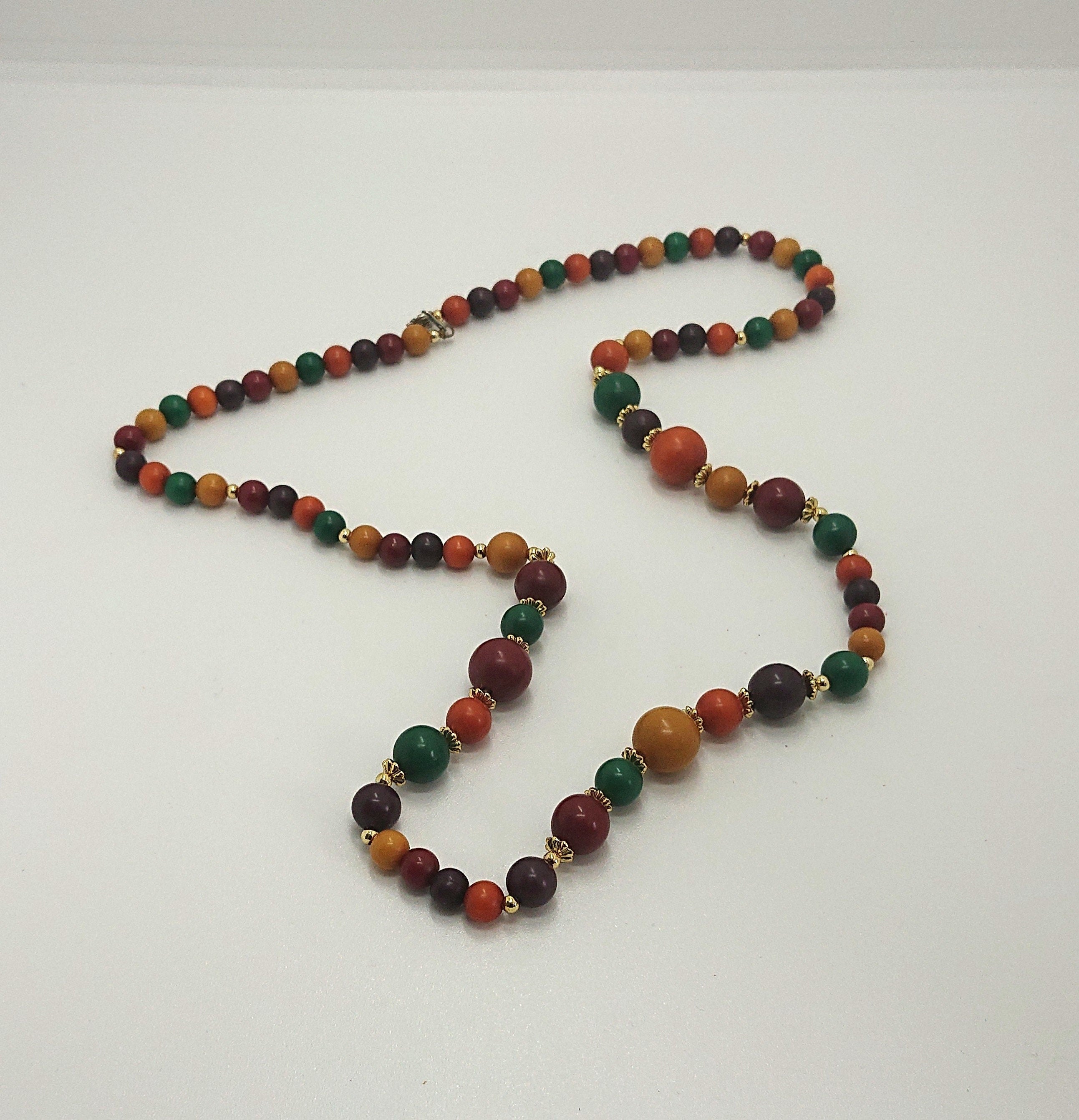 Vintage Lucite Beaded Necklace, Multicolored Costume Jewelry