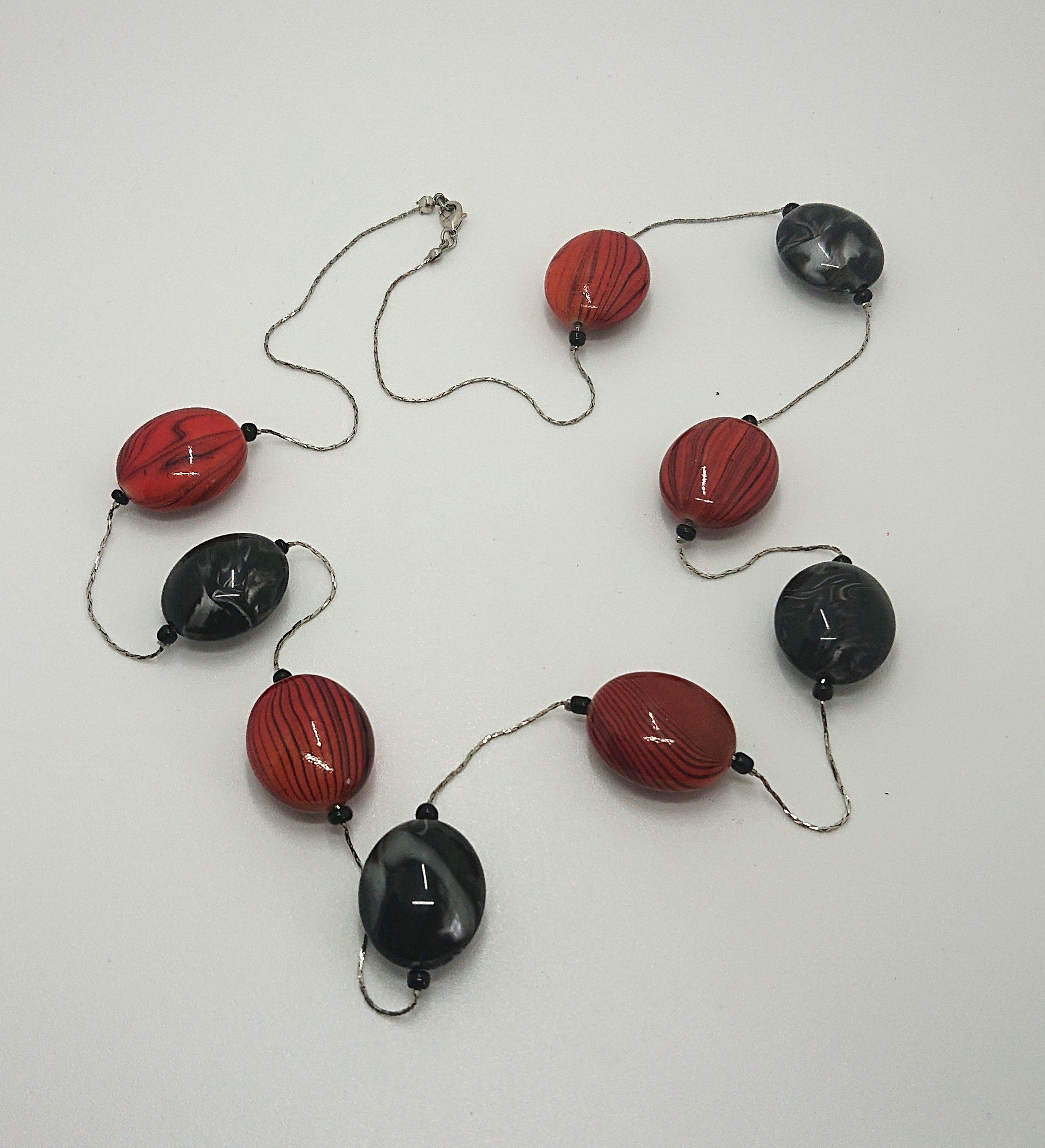 Vintage Lucite Beaded Necklace Long Chunky Marbled Costume Jewellery Jewelry