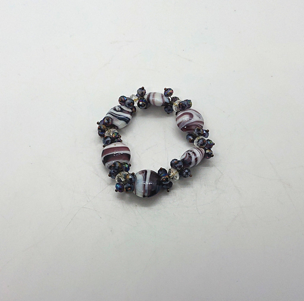Vintage Glass Beaded Bracelet Bangle Purple Aurora Borealis AB Rhinestone Costume Jewellery Jewelry