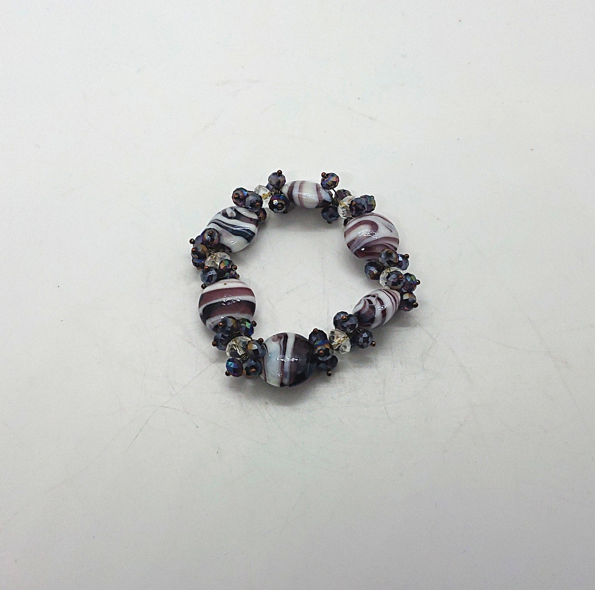 Vintage Glass Beaded Bracelet Bangle Purple Aurora Borealis AB Rhinestone Costume Jewellery Jewelry