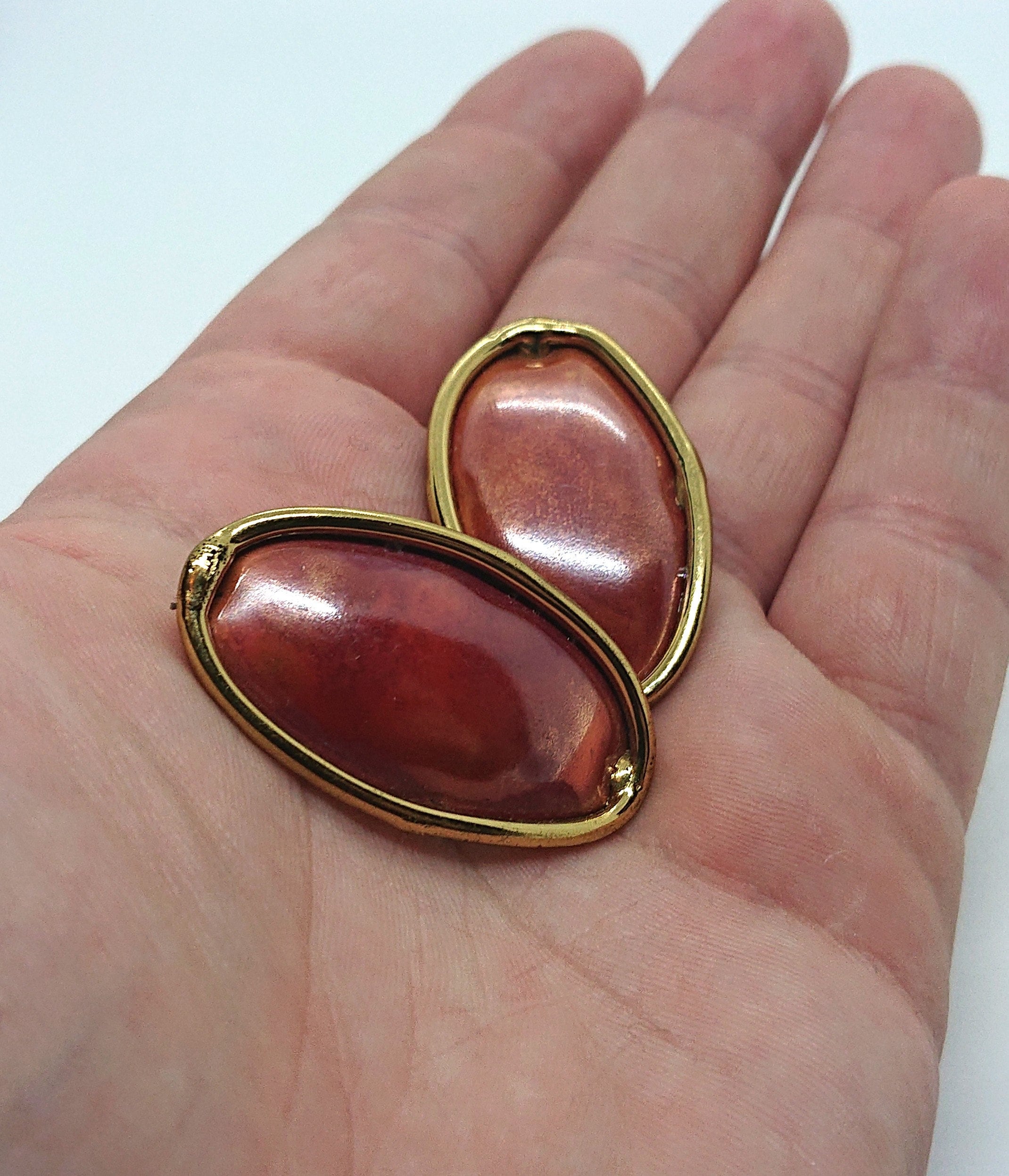 Vintage Red Painted Metal Stud Earrings, Artisan Costume Jewelry