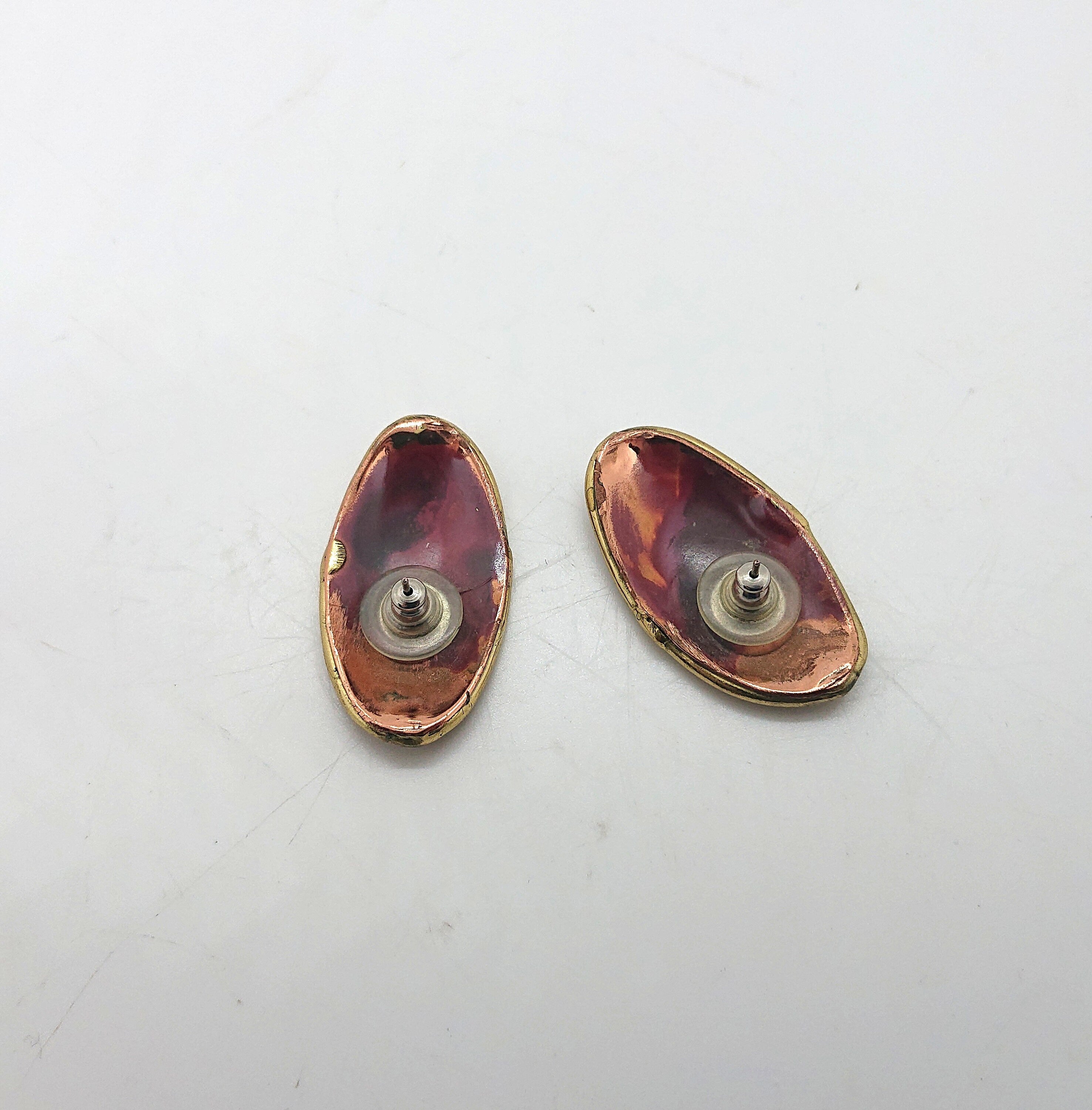 Vintage Red Painted Metal Stud Earrings, Artisan Costume Jewelry