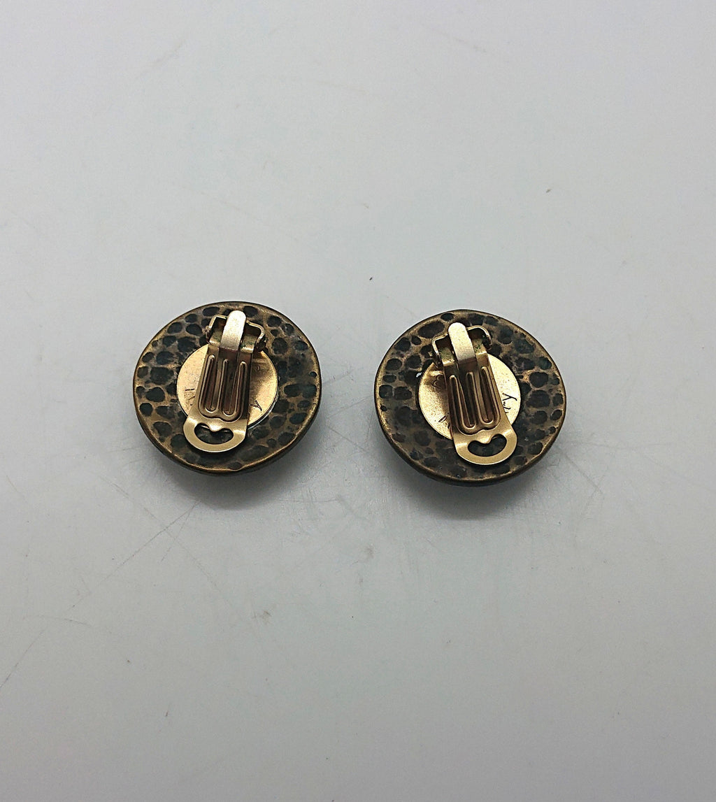 Vintage Clip on Earrings Made in Italy Gold Green Round Chunky Costume Jewellery Jewelry