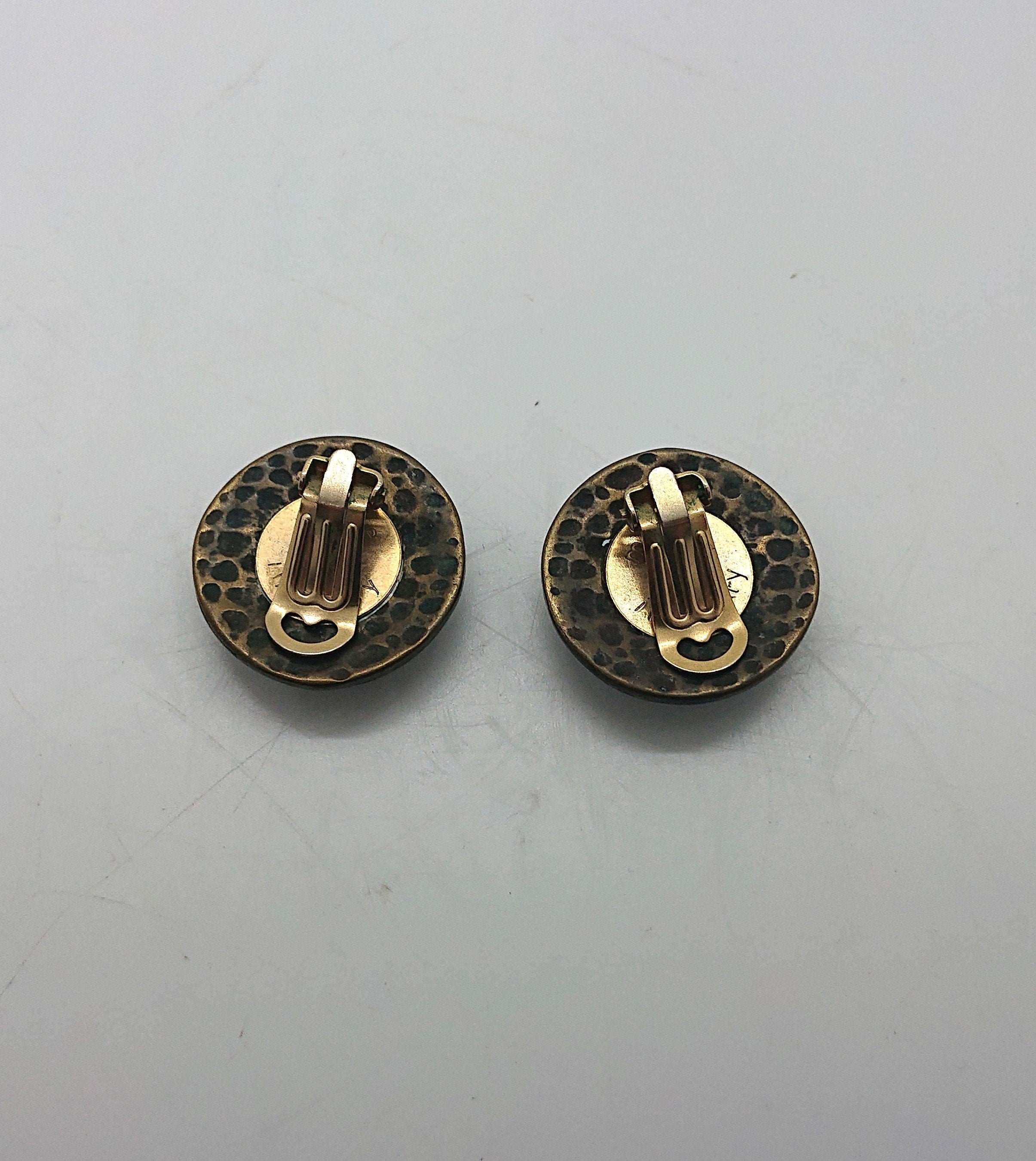 Vintage Clip on Earrings Made in Italy Gold Green Round Chunky Costume Jewellery Jewelry