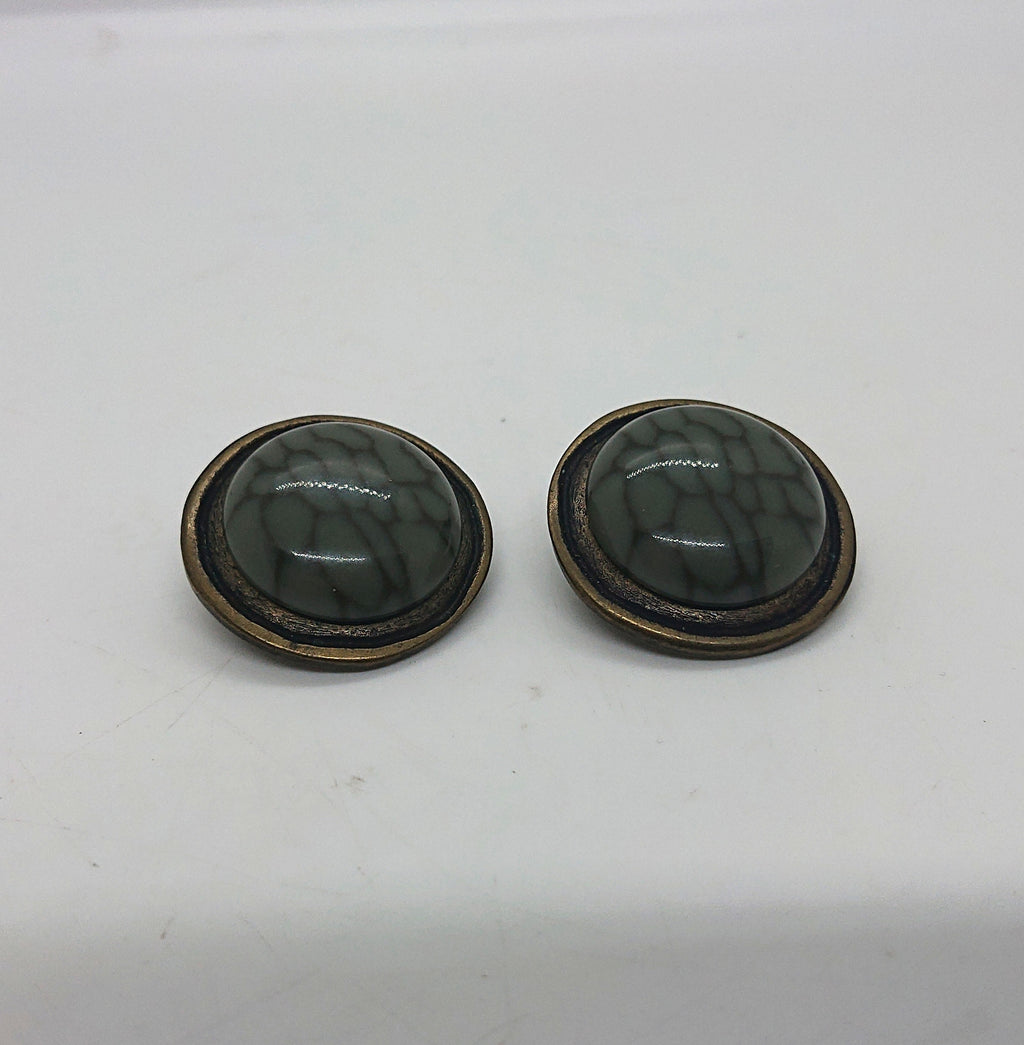 Vintage Clip on Earrings Made in Italy Gold Green Round Chunky Costume Jewellery Jewelry