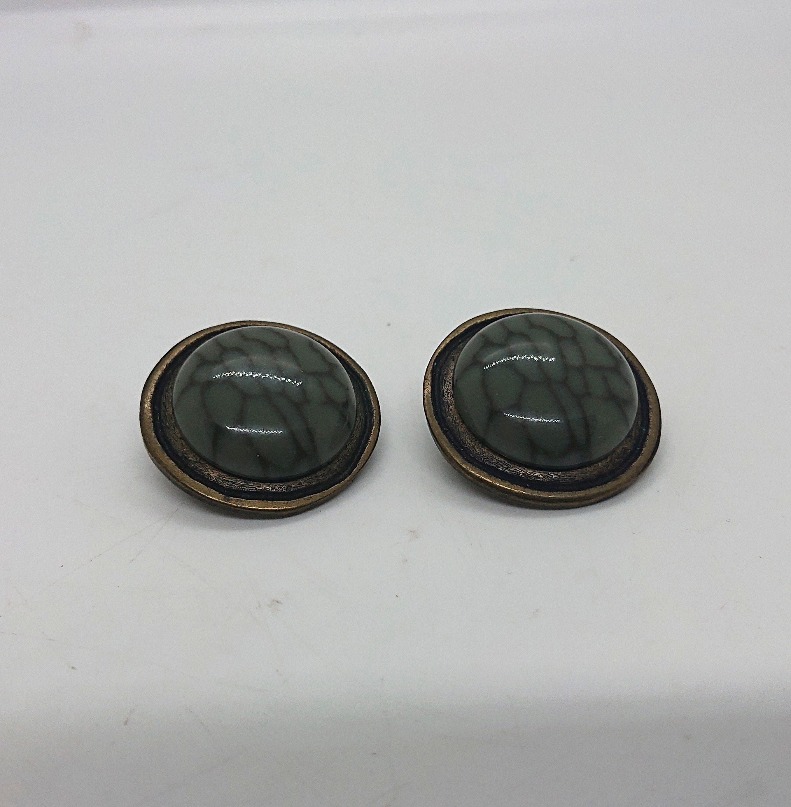 Vintage Clip on Earrings Made in Italy Gold Green Round Chunky Costume Jewellery Jewelry