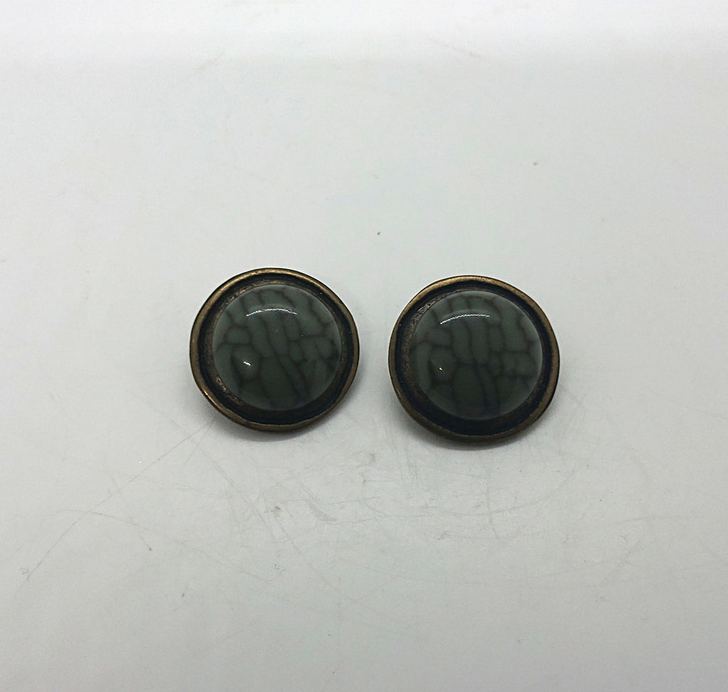 Vintage Clip on Earrings Made in Italy Gold Green Round Chunky Costume Jewellery Jewelry