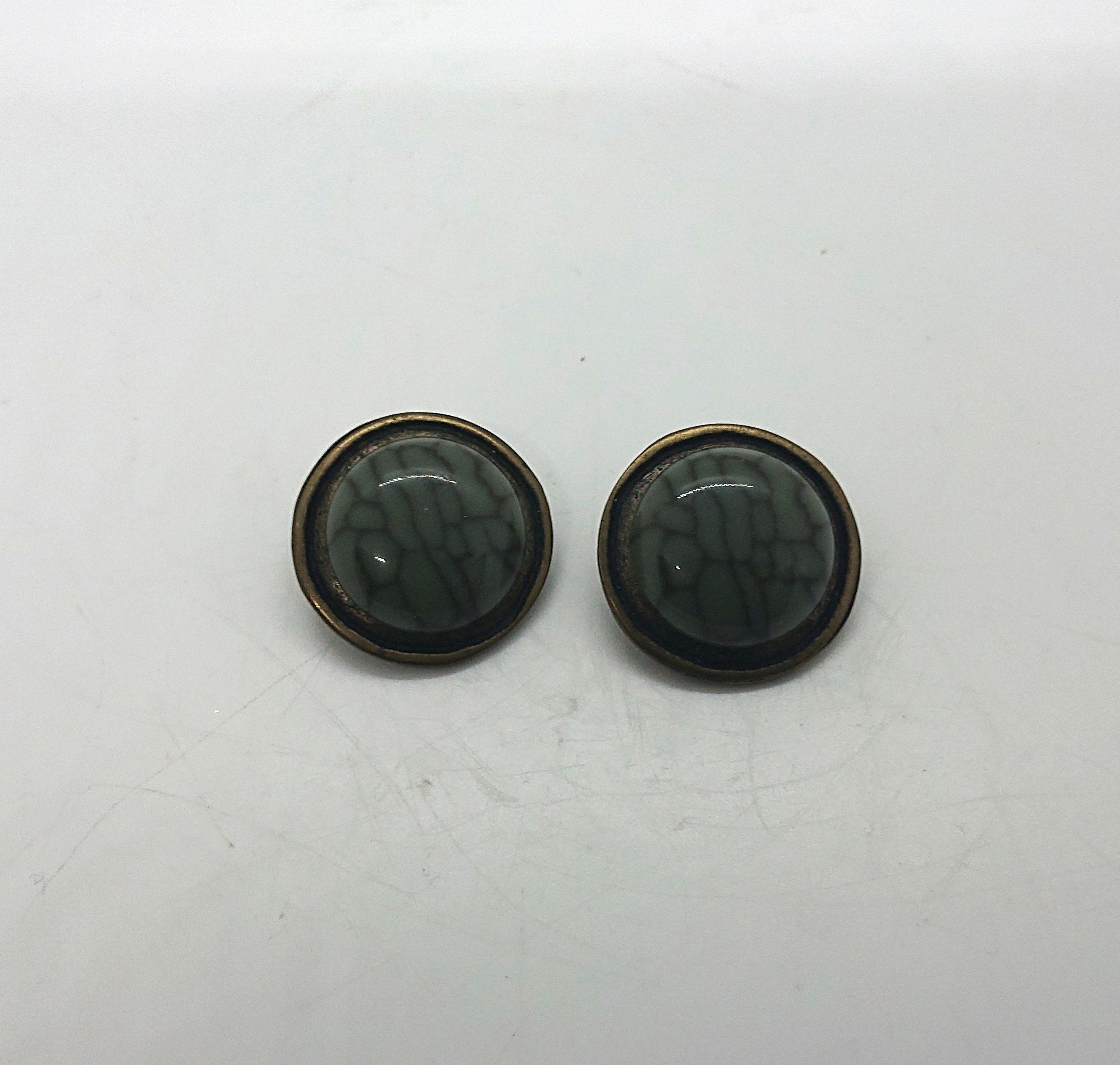 Vintage Clip on Earrings Made in Italy Gold Green Round Chunky Costume Jewellery Jewelry