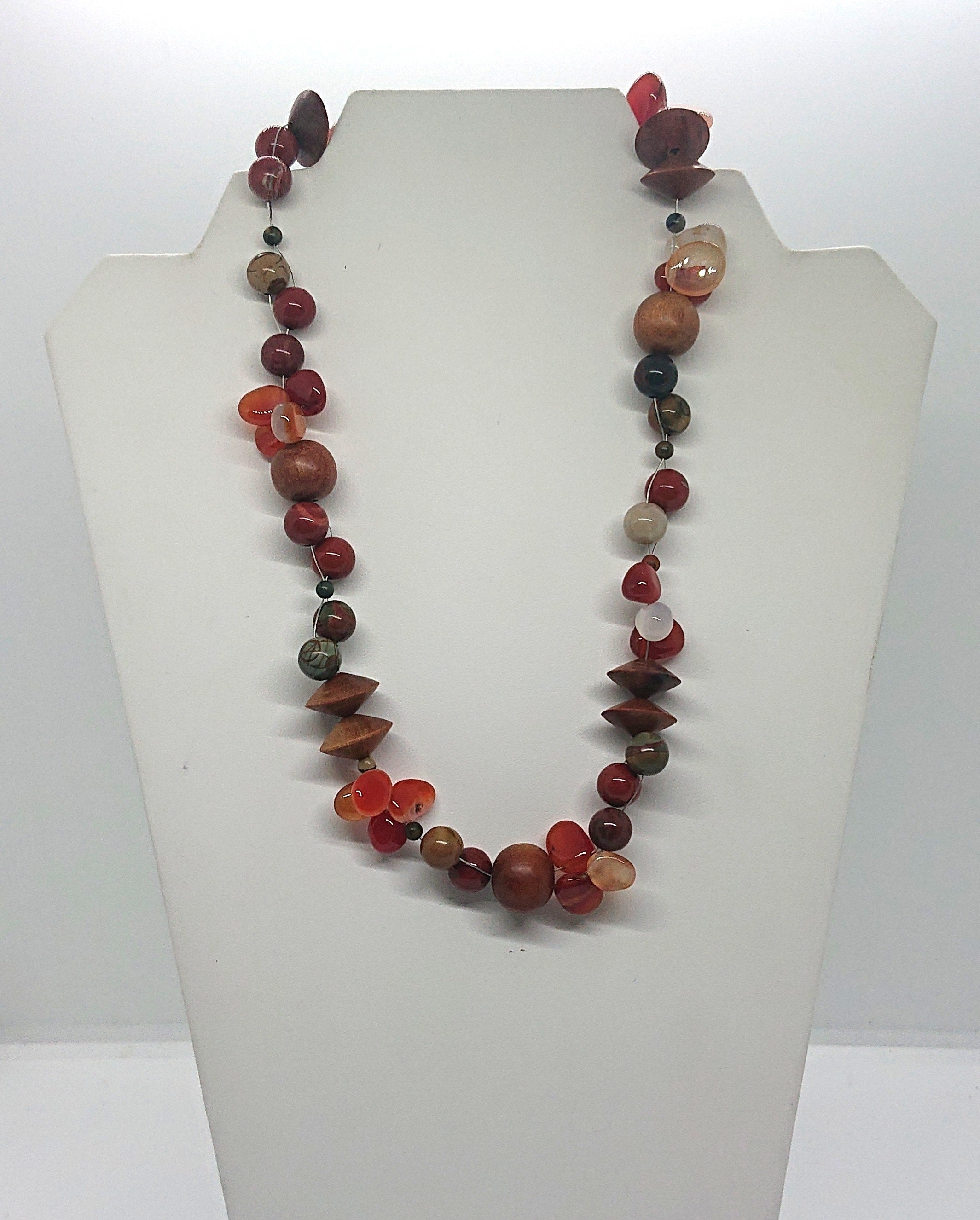 Vintage 60s Beaded Necklace, Glass, Wooden, Ceramic Costume Jewelry