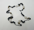 Vintage Lucite Beaded Necklace Art Nouveau Style Black, White and Gold Costume Jewellery Jewelry
