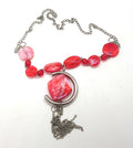 Vintage Red Lucite Pendant Necklace Chunky Silver Tassel Costume Jewellery Jewelry