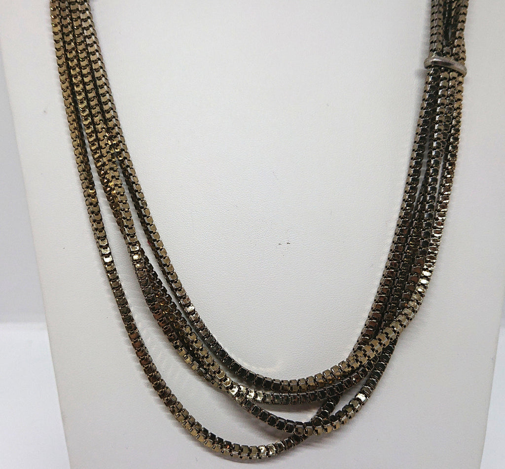 Vintage Gold Multistrand Necklace Antique Gold Metal Chain Costume Jewellery Jewelry
