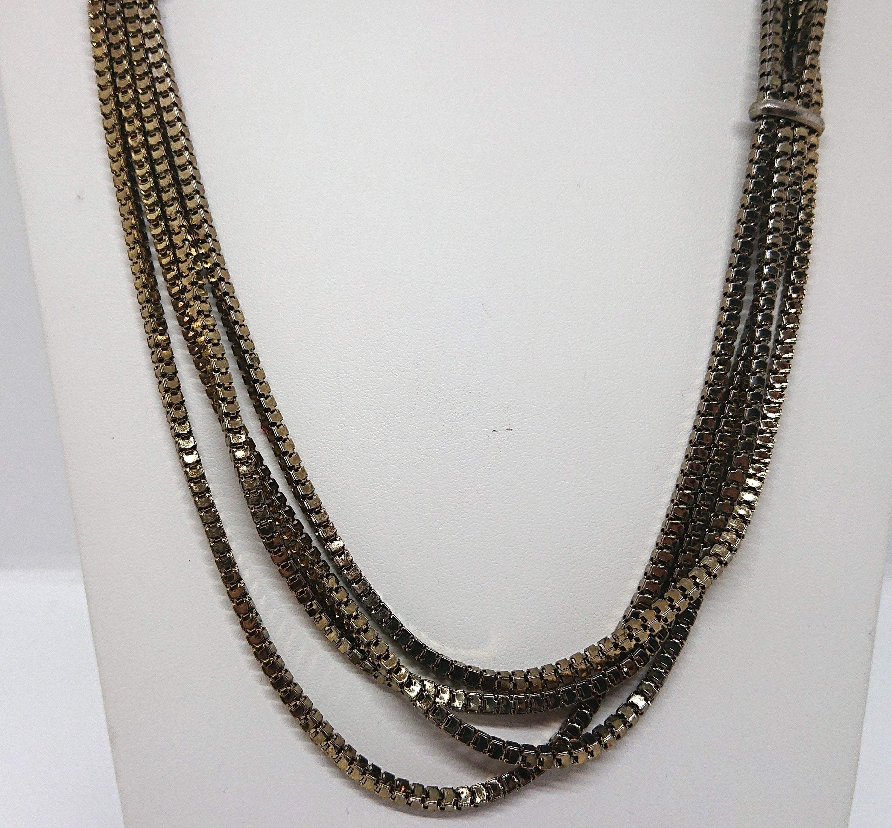 Vintage Gold Multistrand Necklace Antique Gold Metal Chain Costume Jewellery Jewelry