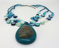 Vintage Blue/Green Pendant Necklace Glass Seed Bead Lucite Pendant M&S Costume Jewellery Jewelry
