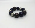 Vintage Wooden Beaded Bracelet Purple and Gold Chunky Bangle Costume Jewellery Jewelry