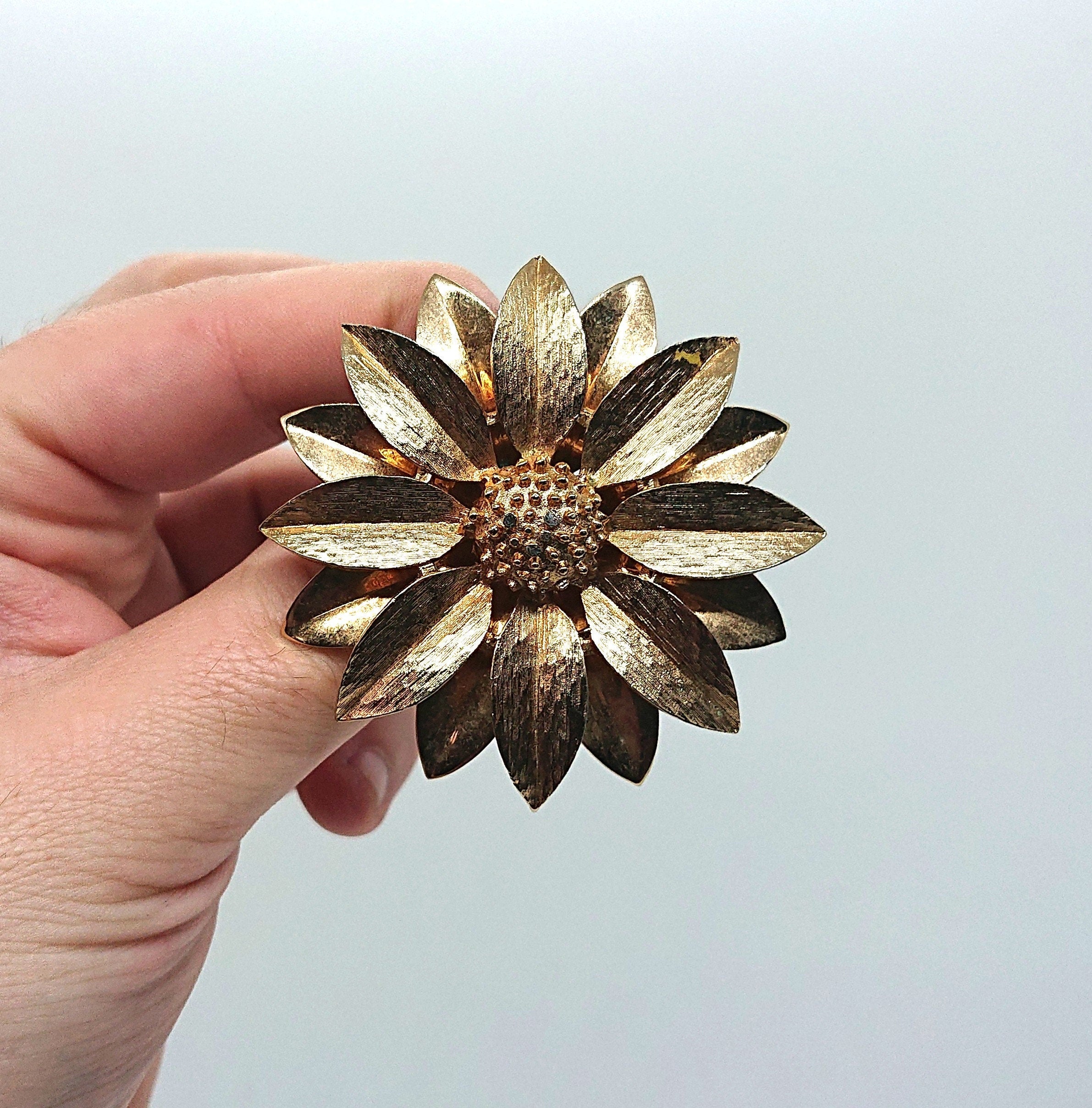 Vintage Sarah Coventry Gold Floral Brooch, 1960s Flower Pin