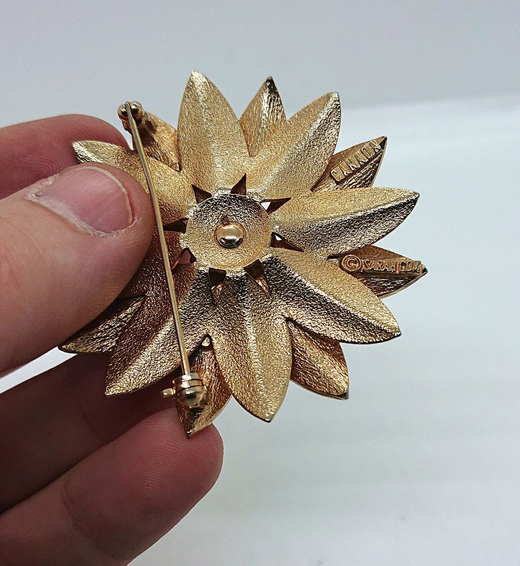 Vintage Sarah Coventry Gold Floral Brooch, 1960s Flower Pin