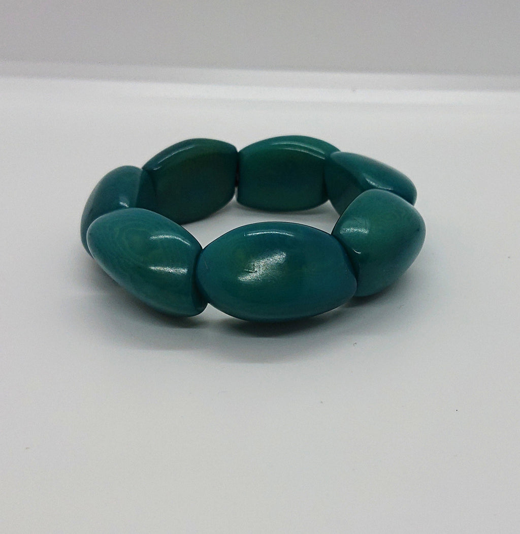 Vintage Turquoise Green Lucite Chunky Beaded Bracelet/ Bangle Costume Jewellery Jewelry