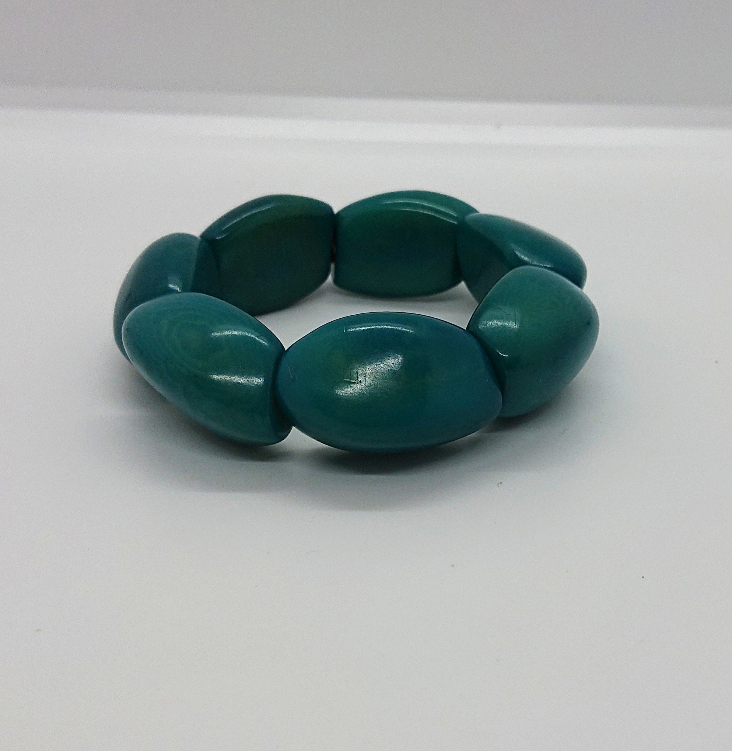 Vintage Turquoise Green Lucite Chunky Beaded Bracelet/ Bangle Costume Jewellery Jewelry