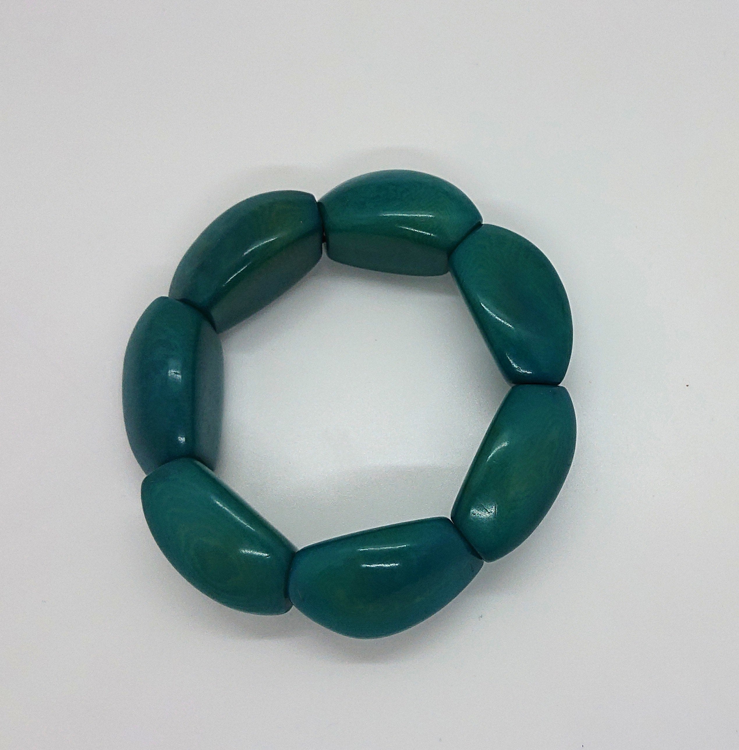 Vintage Turquoise Green Lucite Chunky Beaded Bracelet/ Bangle Costume Jewellery Jewelry