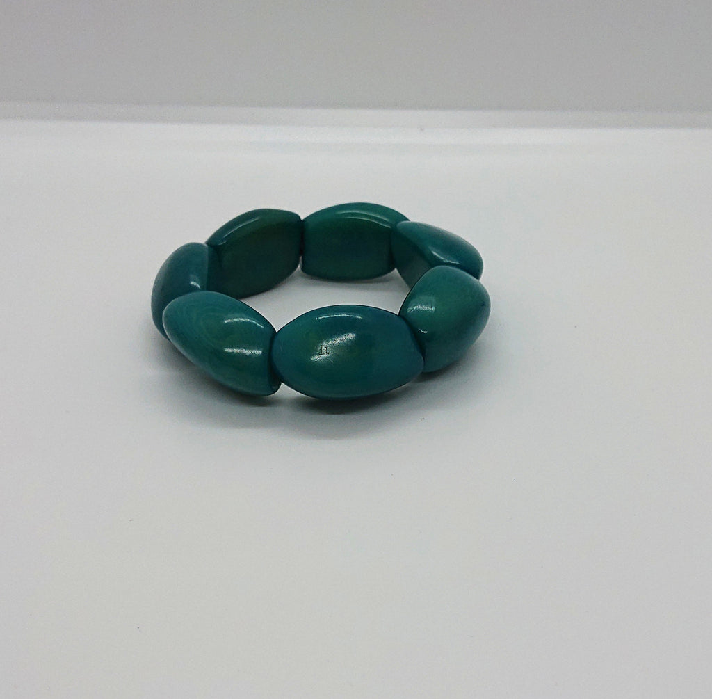 Vintage Turquoise Green Lucite Chunky Beaded Bracelet/ Bangle Costume Jewellery Jewelry