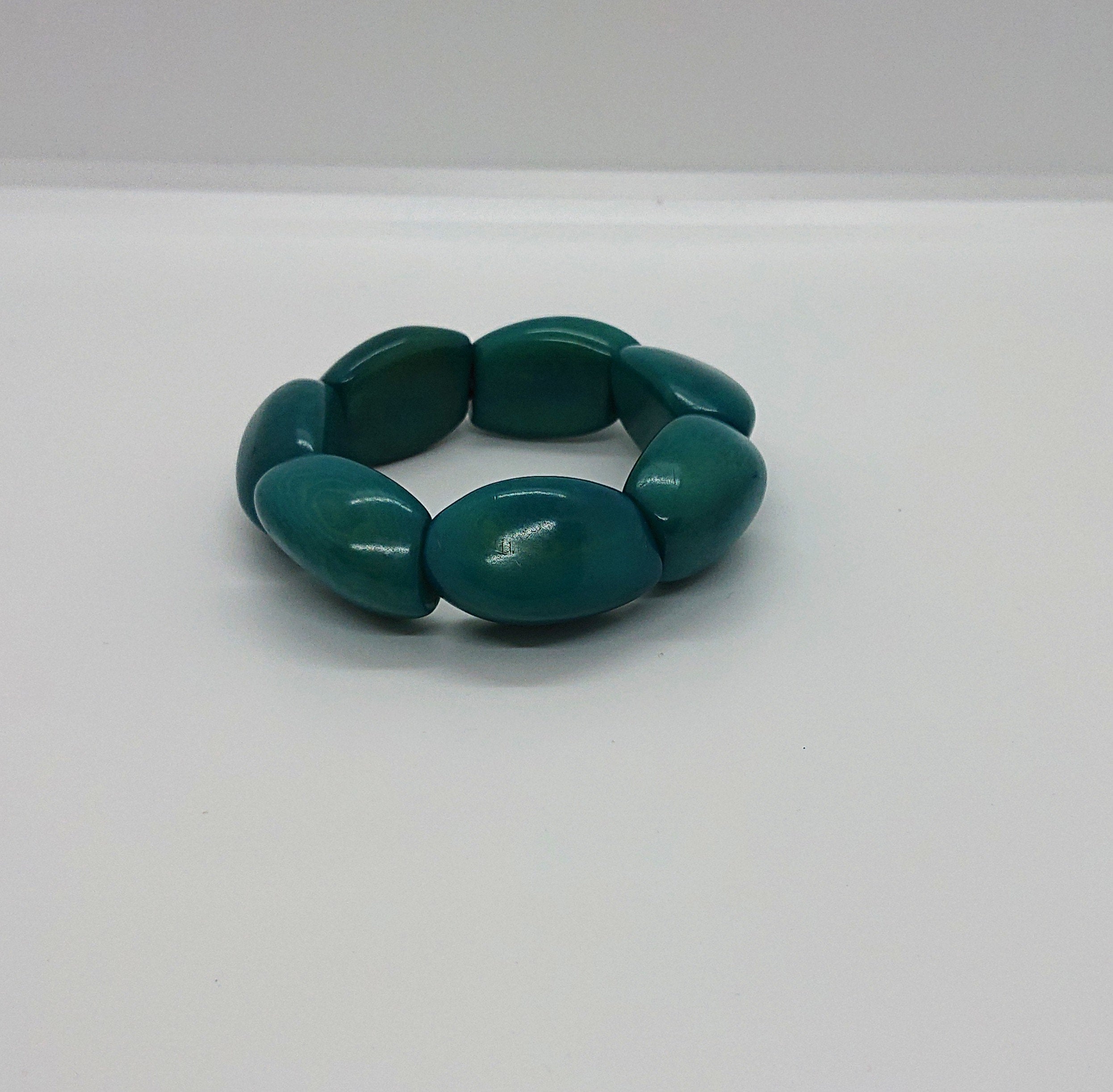 Vintage Turquoise Green Lucite Chunky Beaded Bracelet/ Bangle Costume Jewellery Jewelry
