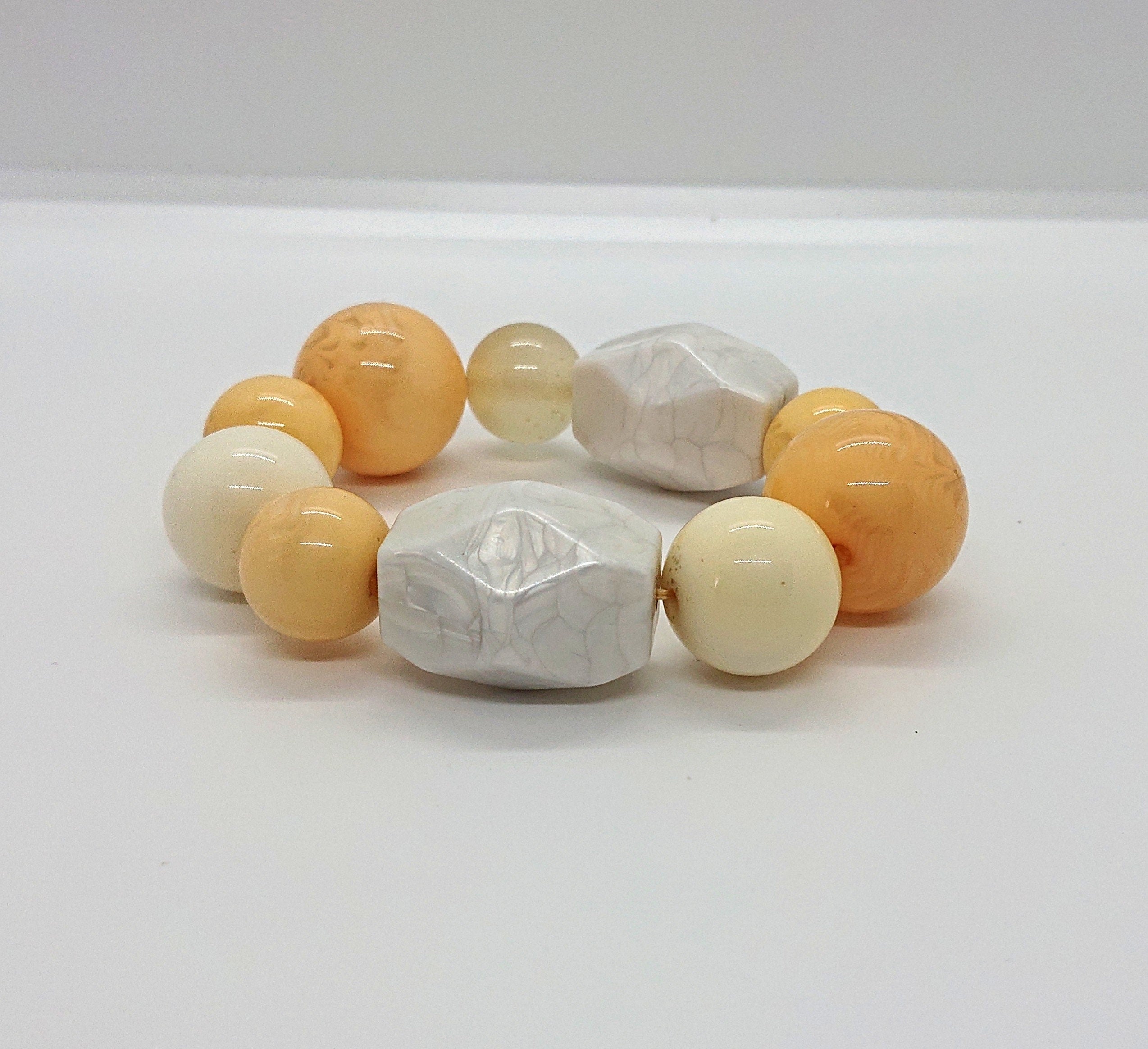 Vintage Yellow Beaded Bracelet Chunky Bangle Lucite Costume Jewellery Jewelry