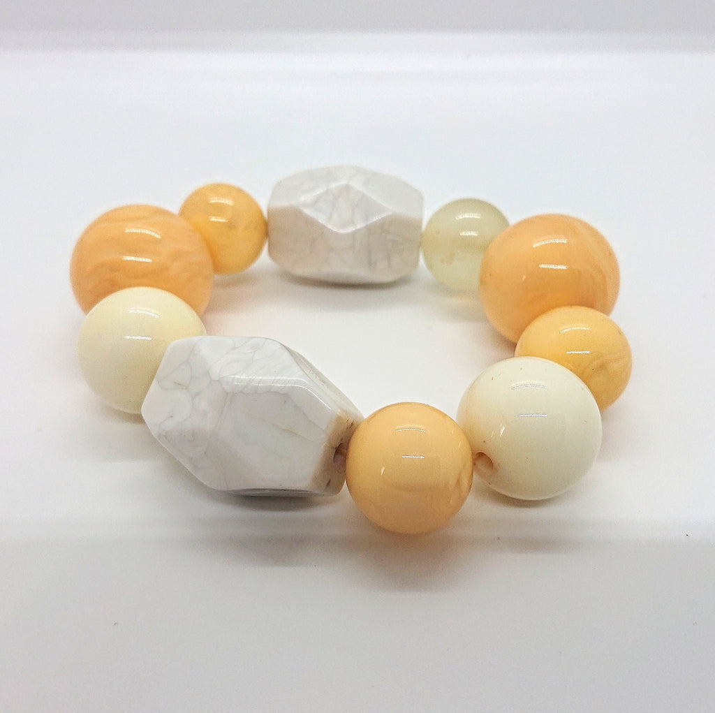 Vintage Yellow Beaded Bracelet Chunky Bangle Lucite Costume Jewellery Jewelry