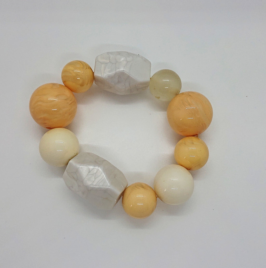 Vintage Yellow Beaded Bracelet Chunky Bangle Lucite Costume Jewellery Jewelry