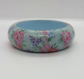 Vintage Wooden Floral Bangle Blue and Pink Pastel Bracelet Costume Jewellery Jewelry