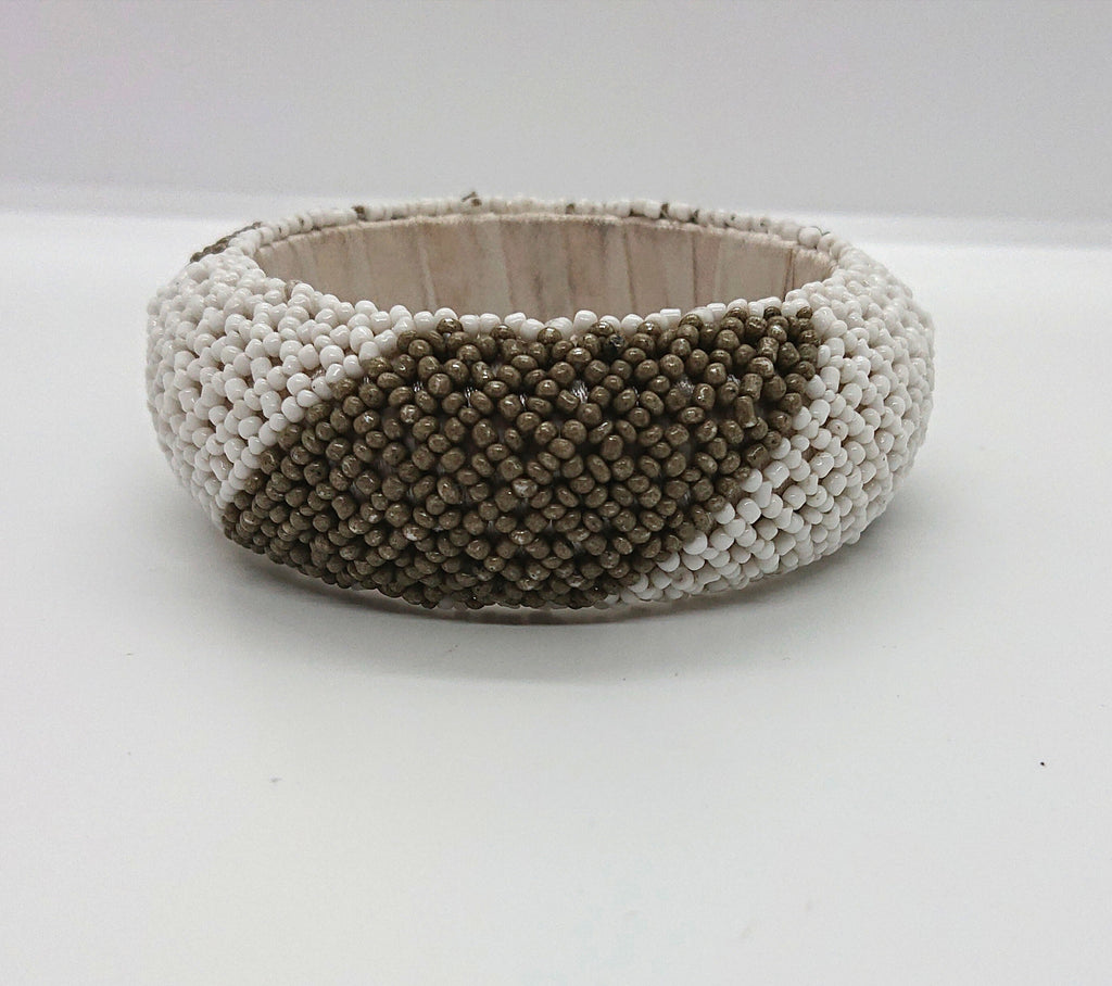 Vintage Seed Beaded Bangle Bracelet, Chunky Retro Costume Jewelry