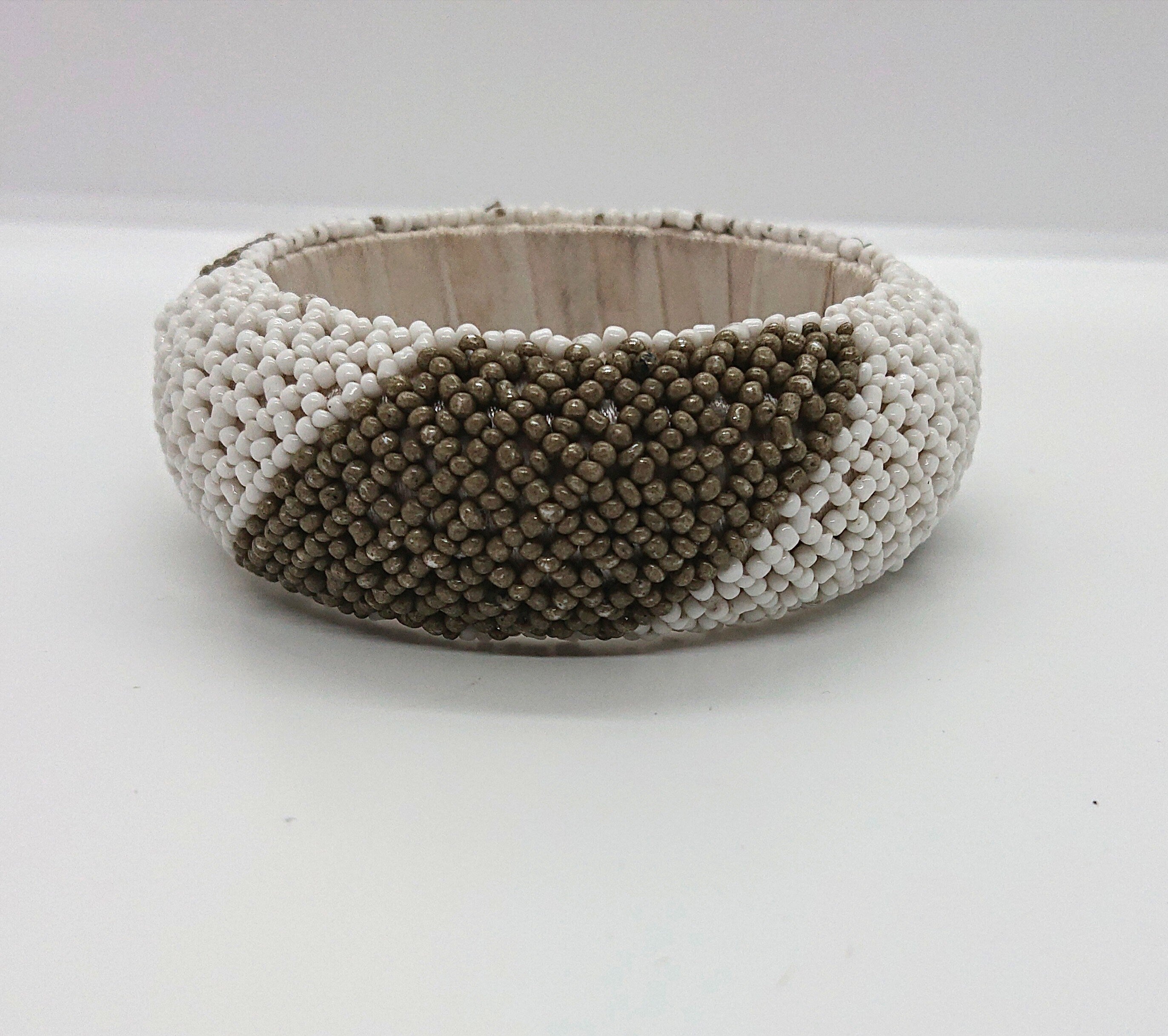 Vintage Seed Beaded Bangle Bracelet, Chunky Retro Costume Jewelry