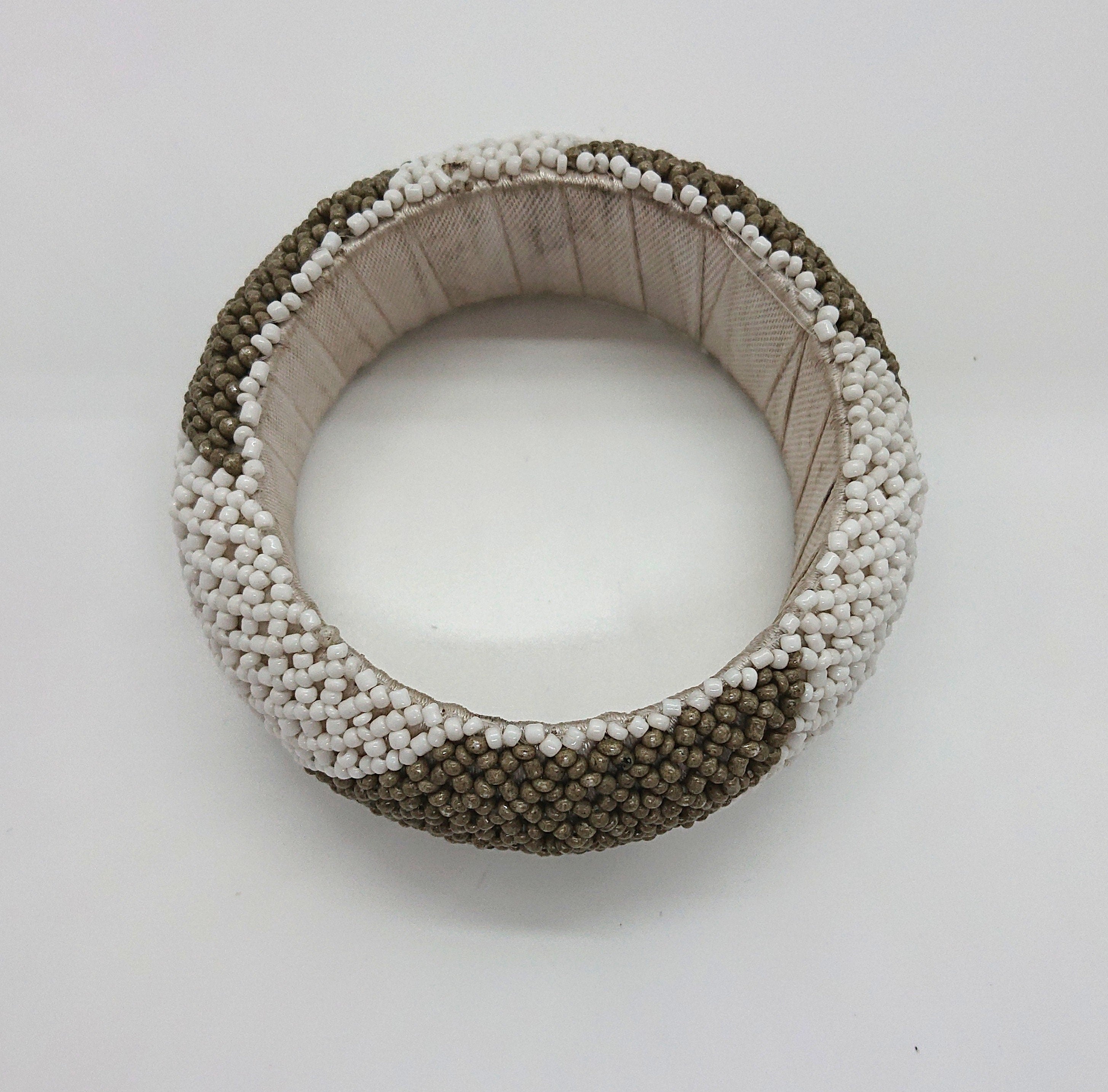 Vintage Seed Beaded Bangle Bracelet, Chunky Retro Costume Jewelry
