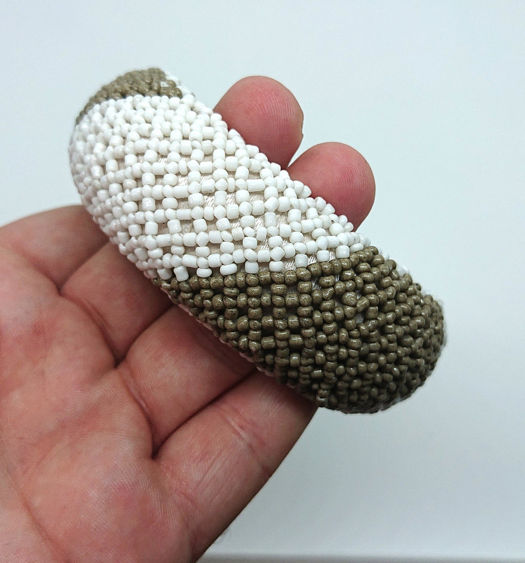 Vintage Seed Beaded Bangle Bracelet, Chunky Retro Costume Jewelry
