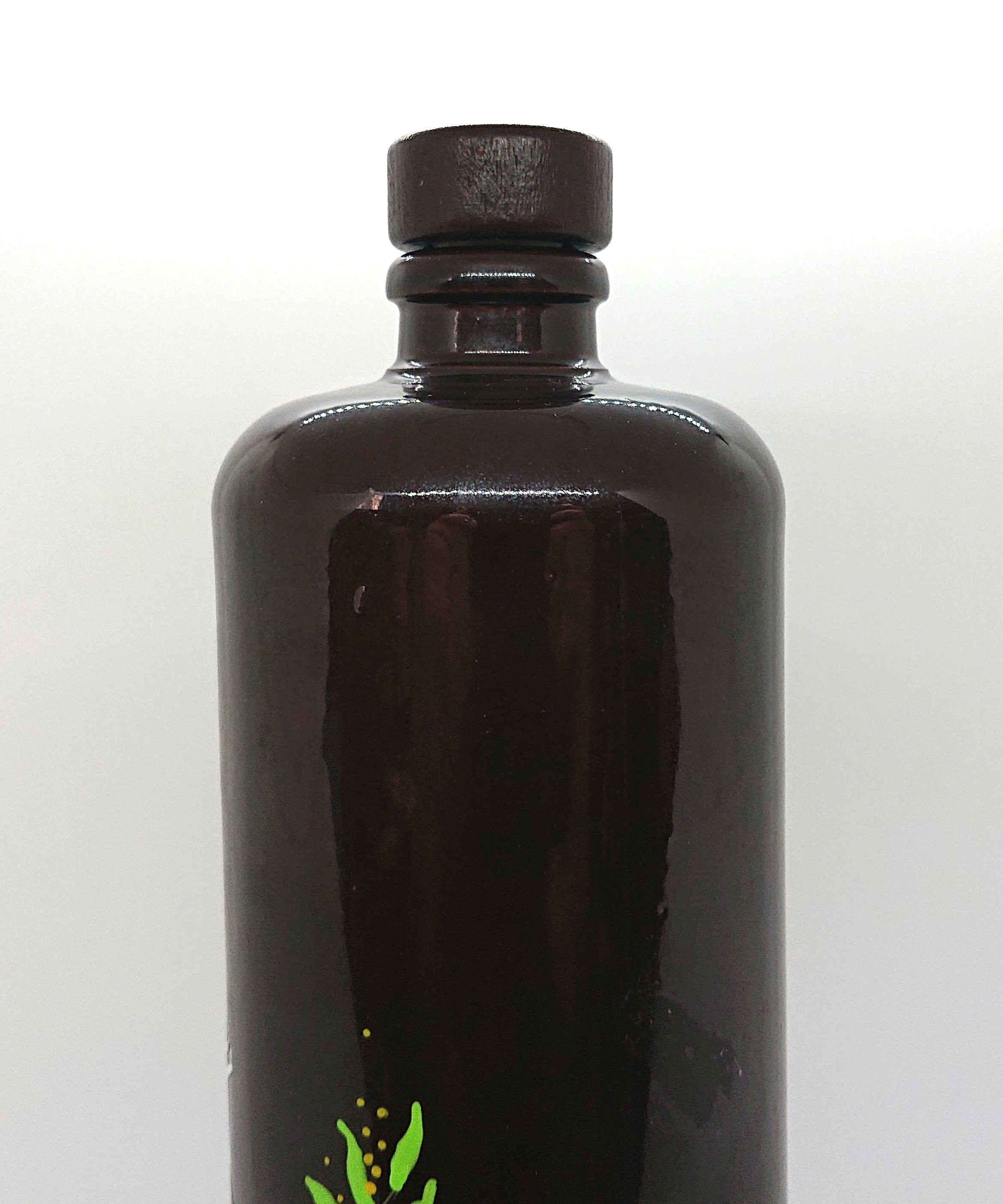 Vintage Brandy Bottle Decanter Ceramic Stoneware Hand Painted Owl Bottle Brown