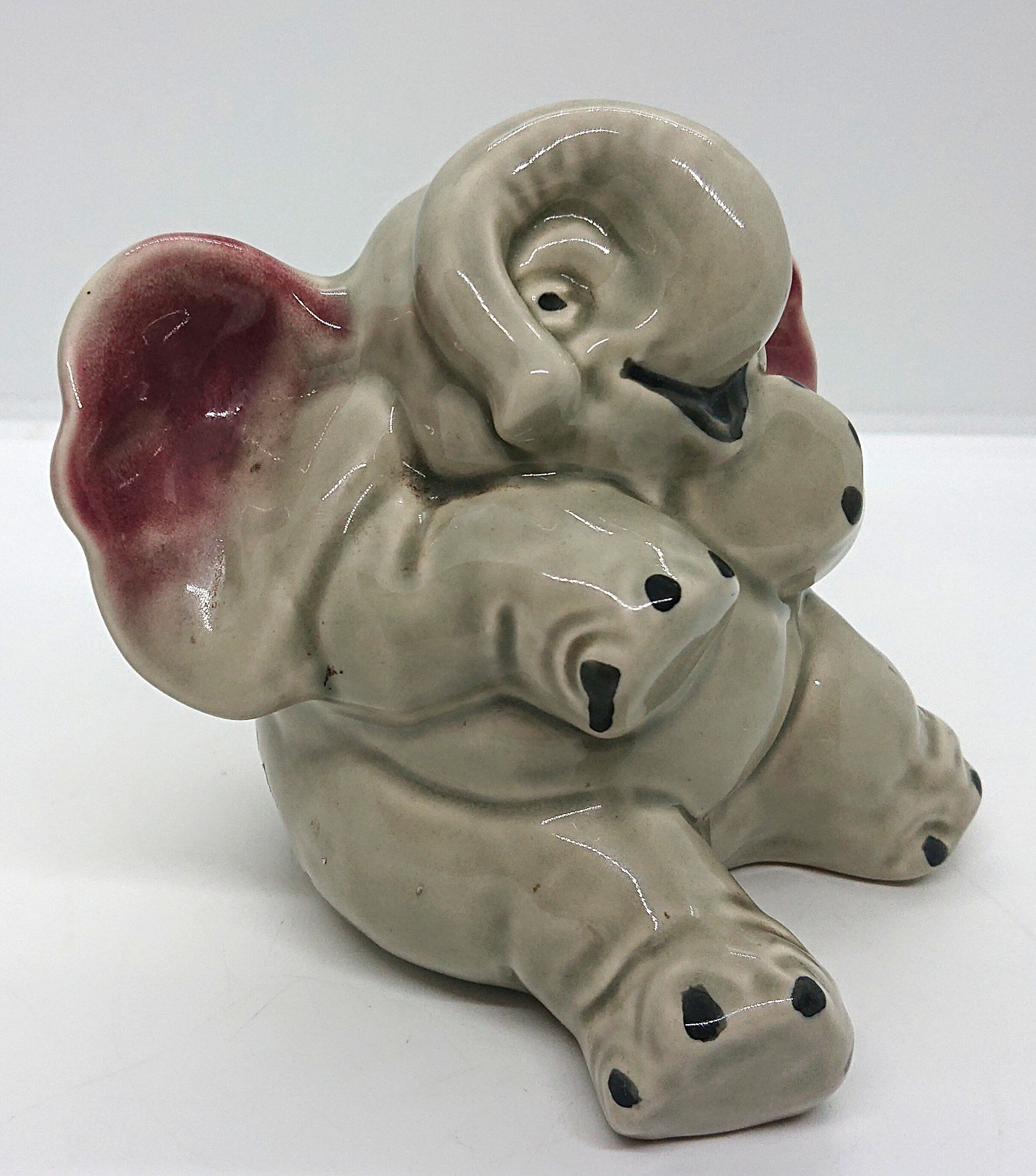 Vintage Ceramic Elephant Coin Bank, Nursery Decor Piggy Bank