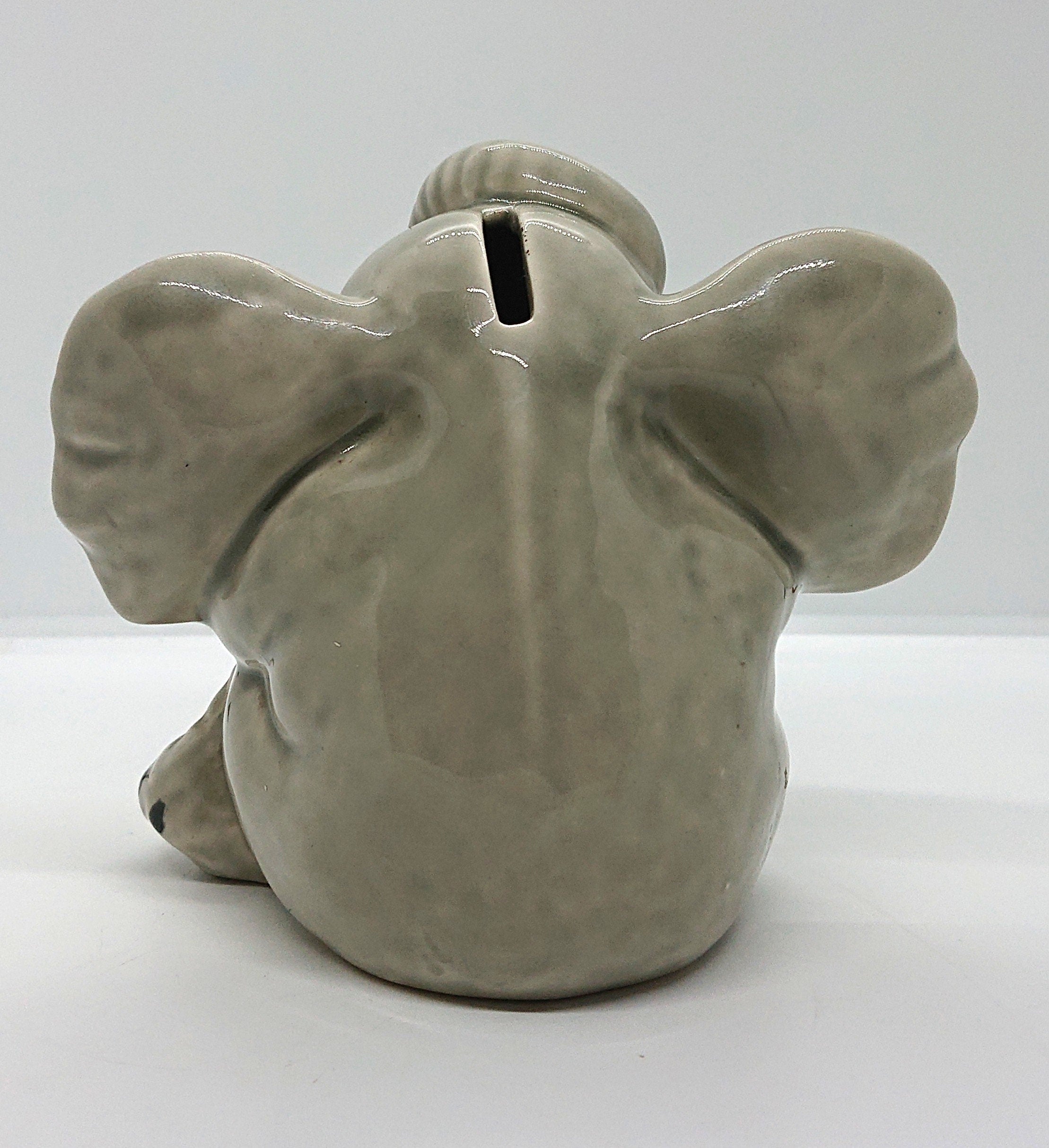 Vintage Ceramic Elephant Coin Bank, Nursery Decor Piggy Bank