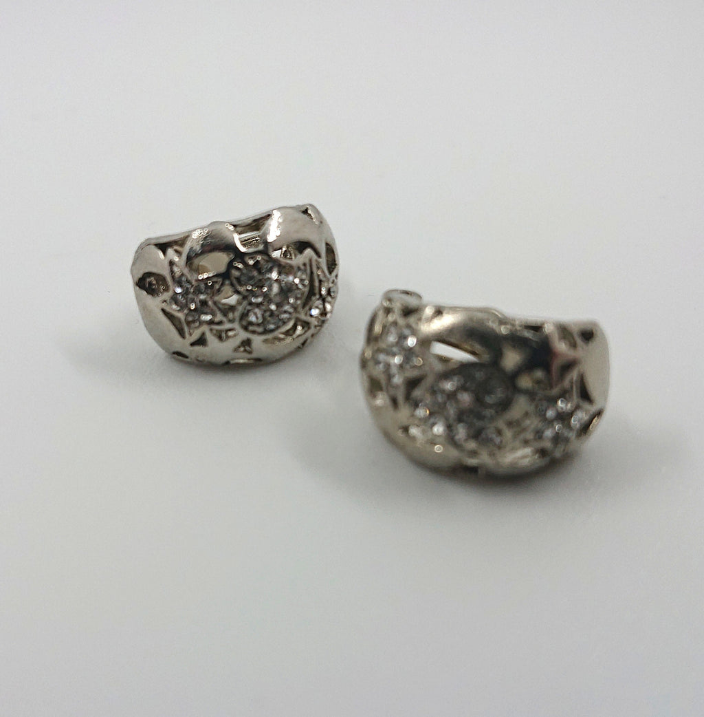 Vintage Silver Clip On Earrings Diamond Rhinestone Costume Jewellery Jewelry Diamante