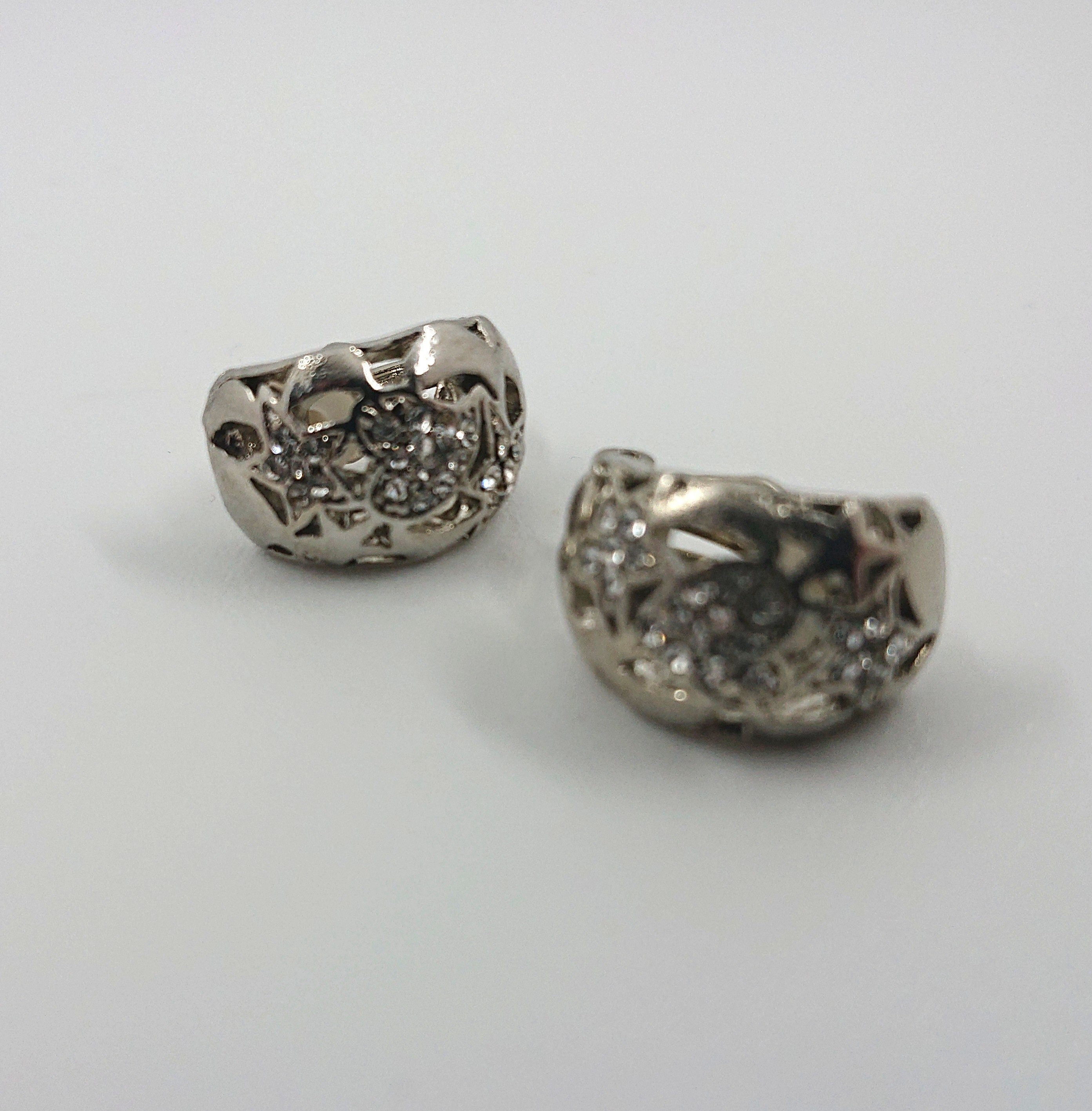 Vintage Silver Clip On Earrings Diamond Rhinestone Costume Jewellery Jewelry Diamante