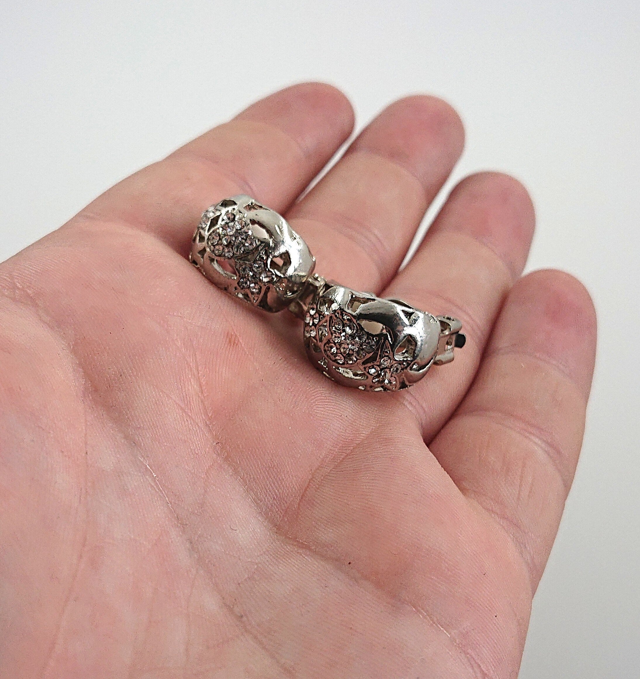 Vintage Silver Clip On Earrings Diamond Rhinestone Costume Jewellery Jewelry Diamante