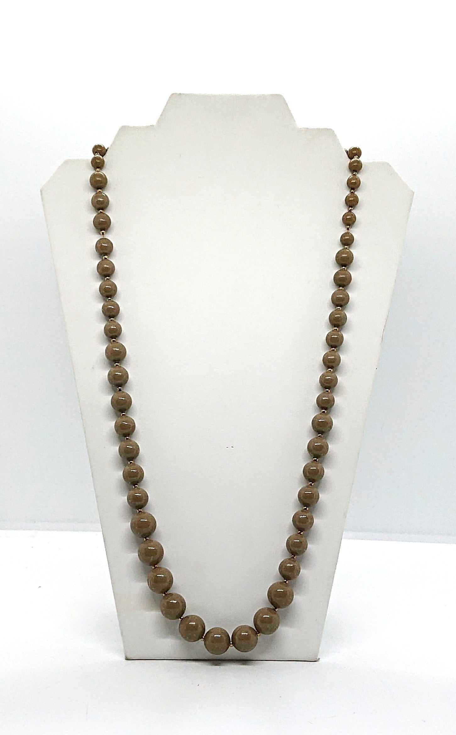 Vintage Lucite Gray Beaded Necklace Barrel Clasp Costume Jewellery Jewelry