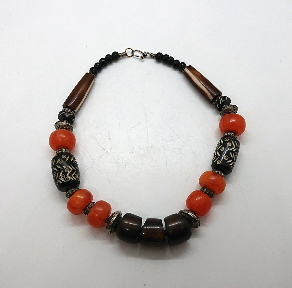 Vintage Lucite Necklace Chunky Beaded Mid Century Wooden Tribal Boho Hippie Costume Jewellery Jewelry