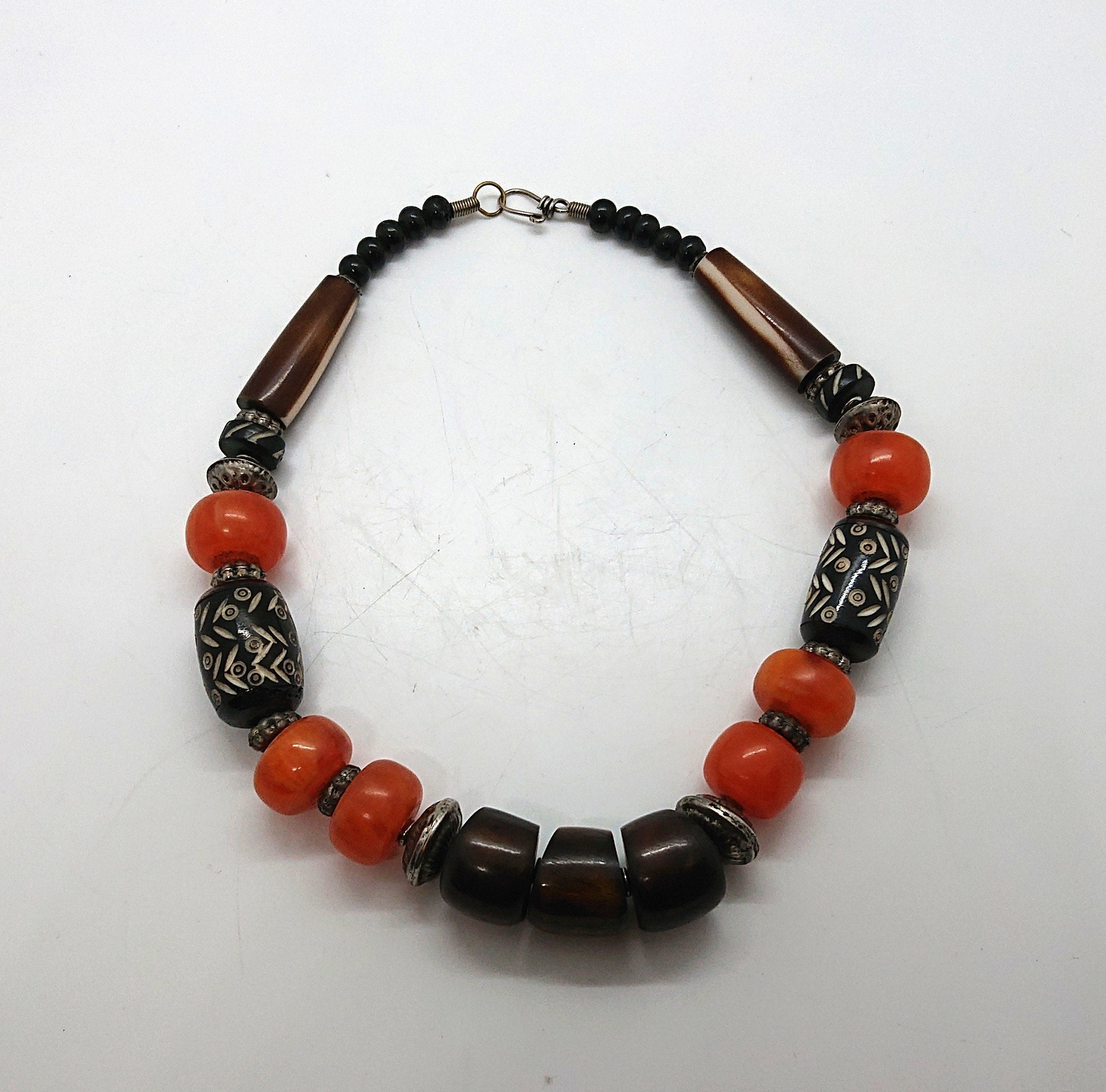 Vintage Lucite Necklace Chunky Beaded Mid Century Wooden Tribal Boho Hippie Costume Jewellery Jewelry