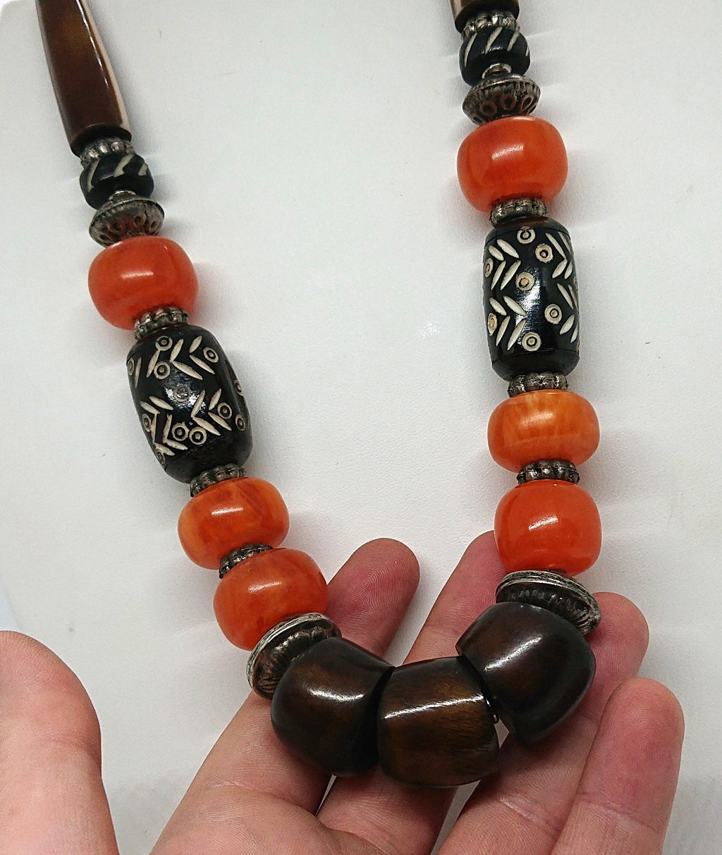 Vintage Lucite Necklace Chunky Beaded Mid Century Wooden Tribal Boho Hippie Costume Jewellery Jewelry