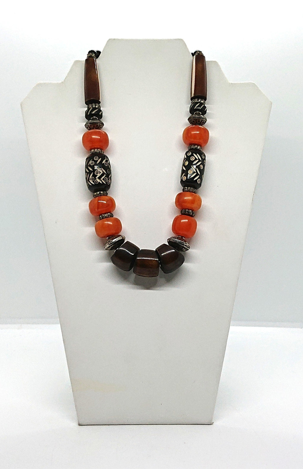 Vintage Lucite Necklace Chunky Beaded Mid Century Wooden Tribal Boho Hippie Costume Jewellery Jewelry