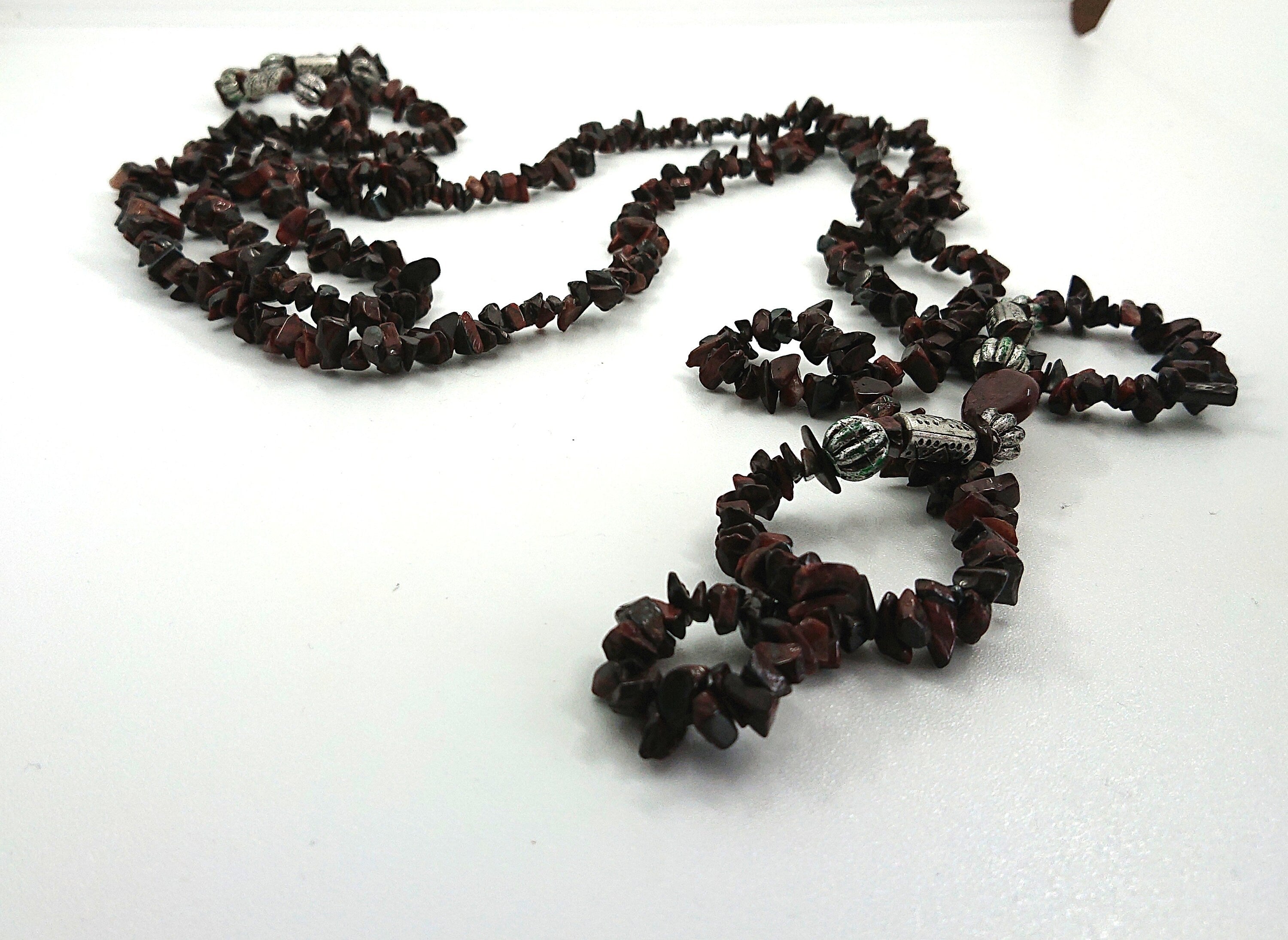 Vintage Long Necklace Brown Shell Beaded Double Loop Necklace Costume Jewellery Jewelry Boho